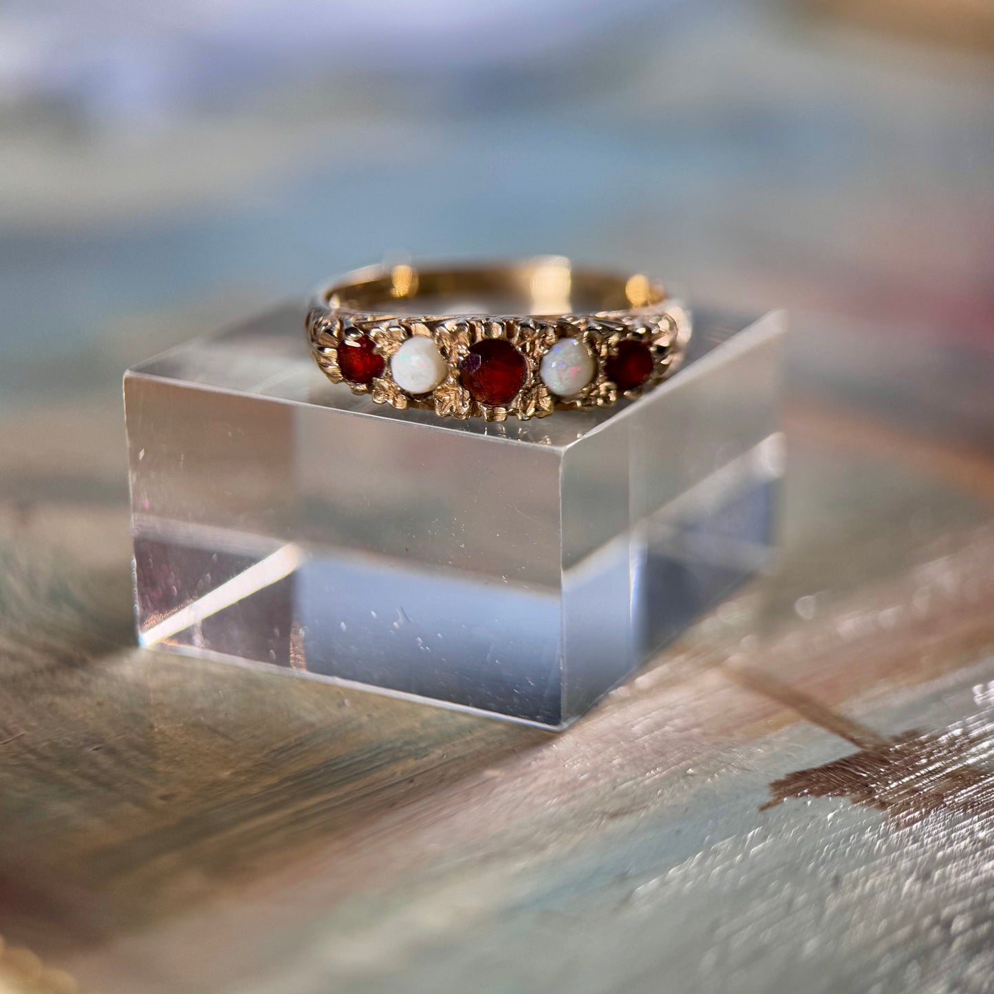 9 Carat Garnet & Opal 5 Stone Ring