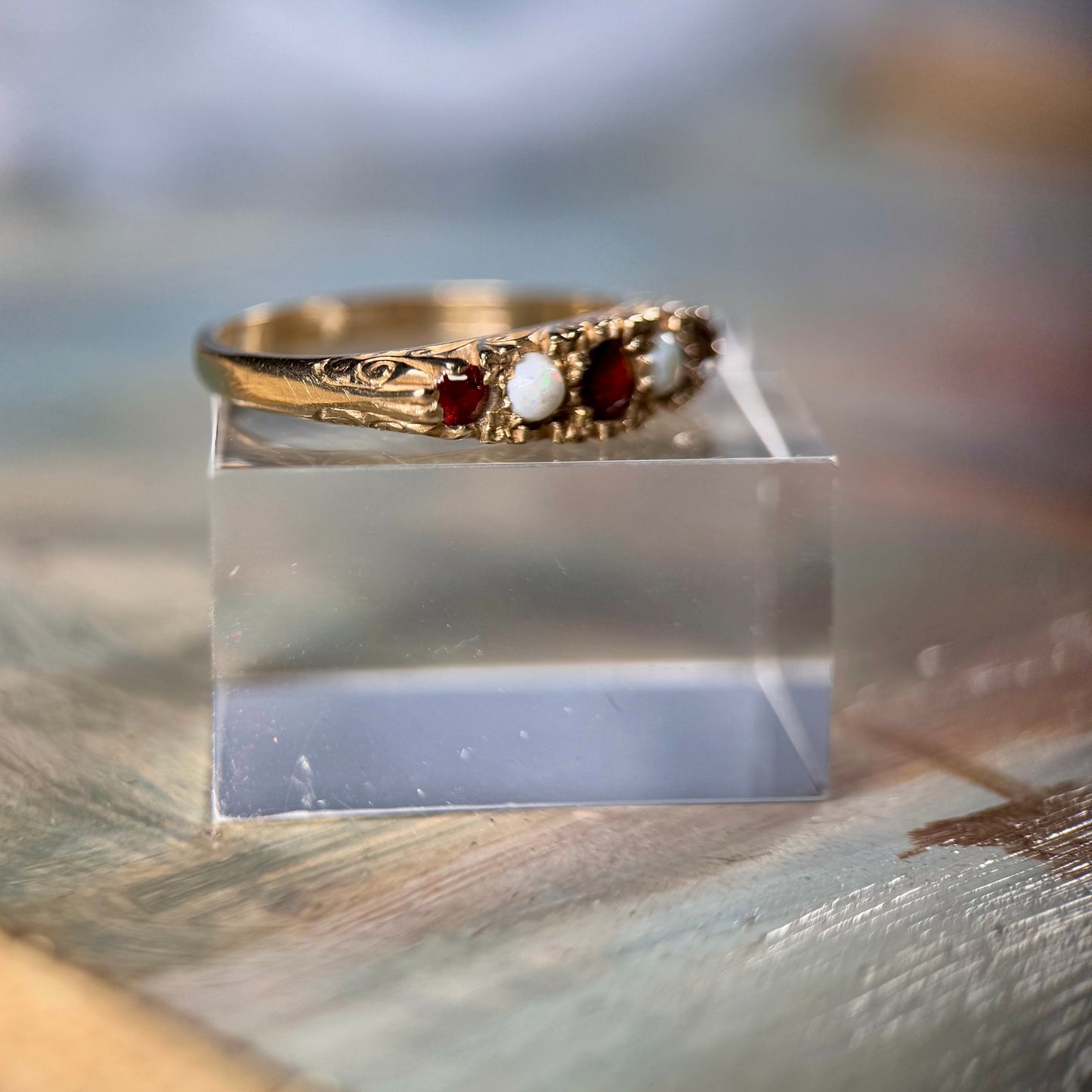 9 Carat Garnet & Opal 5 Stone Ring