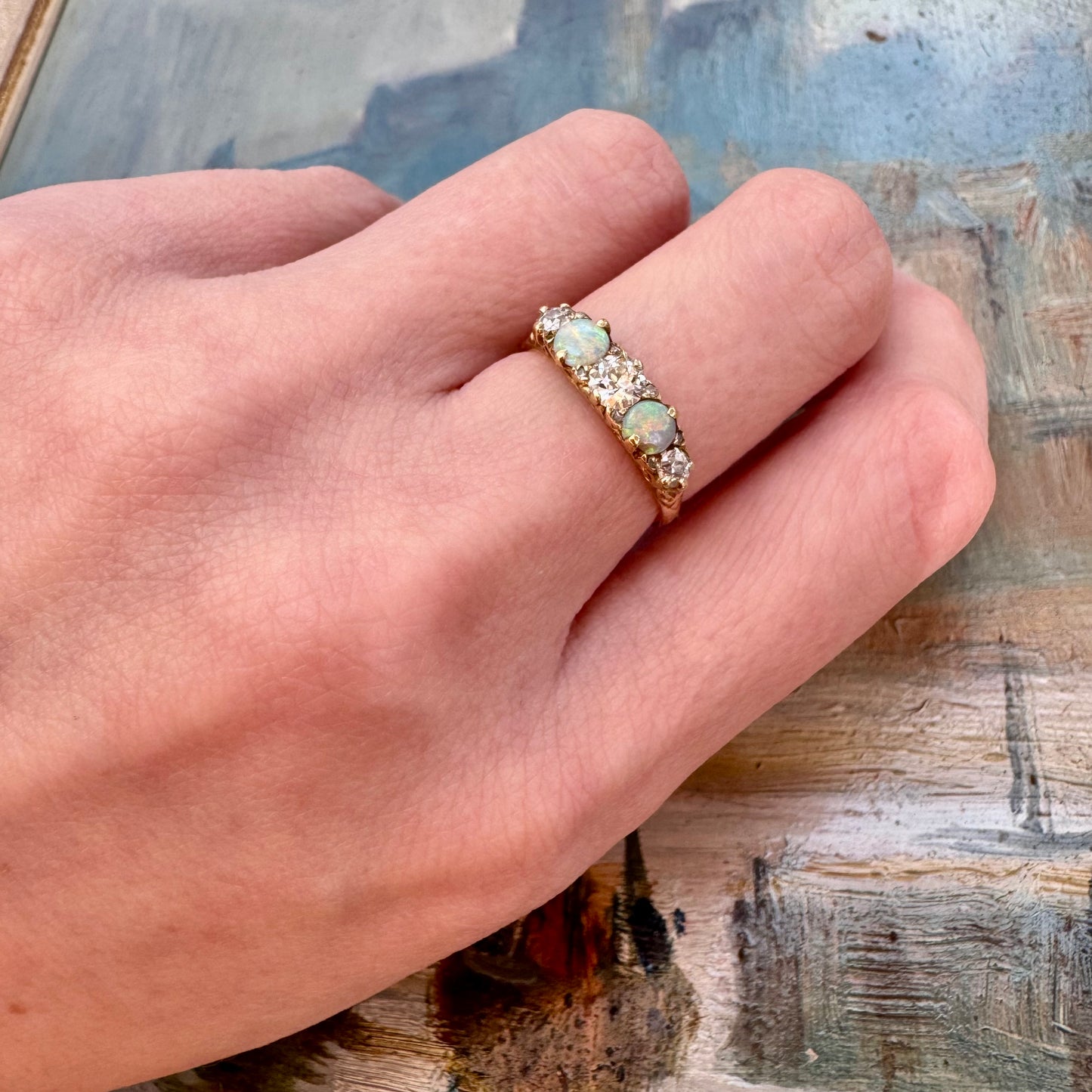 18 Carat Gold Opal & Diamond 5 Stone Ring