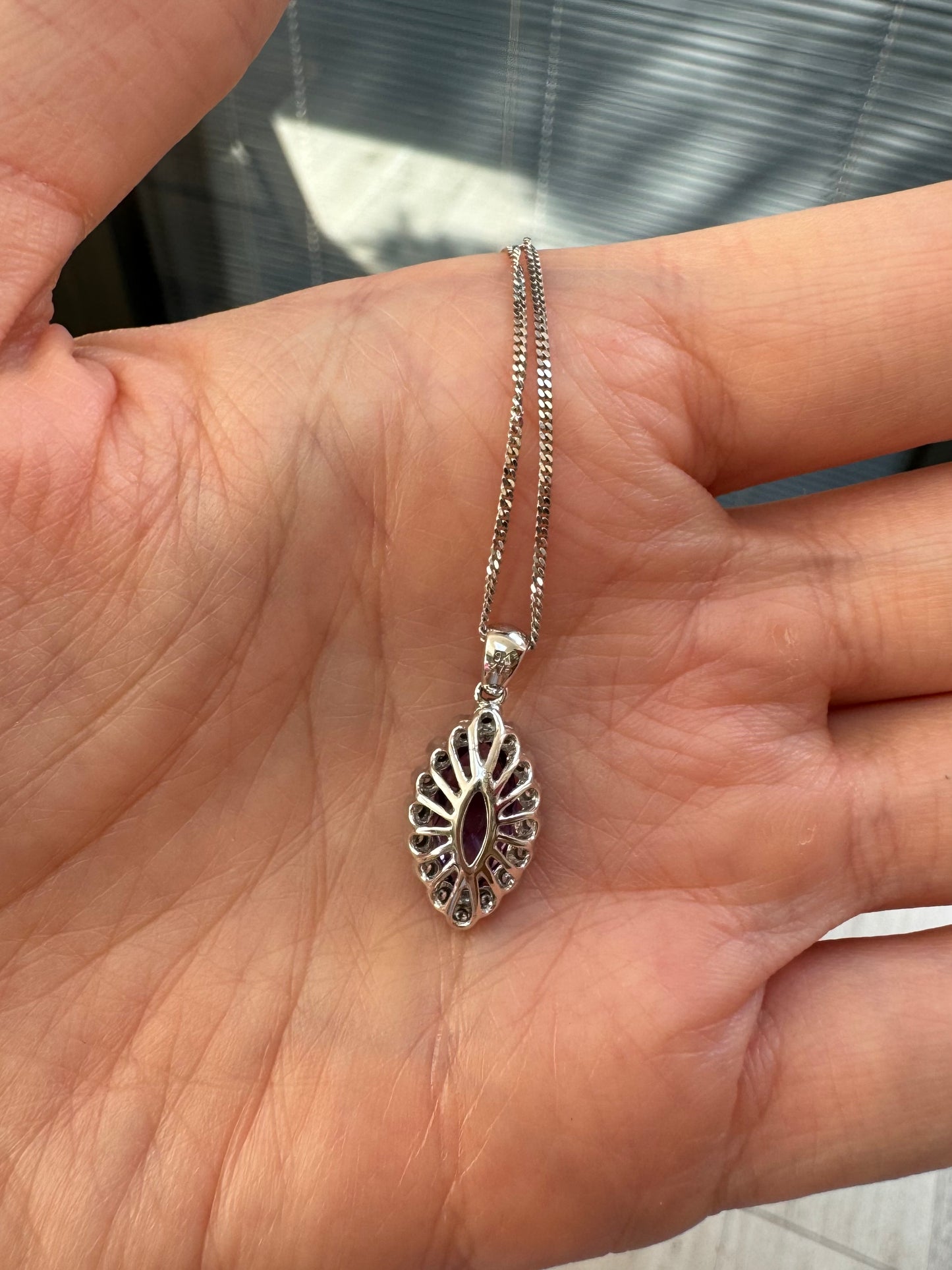 Amethyst & Diamond Halo Necklace on a 14K White Gold Chain