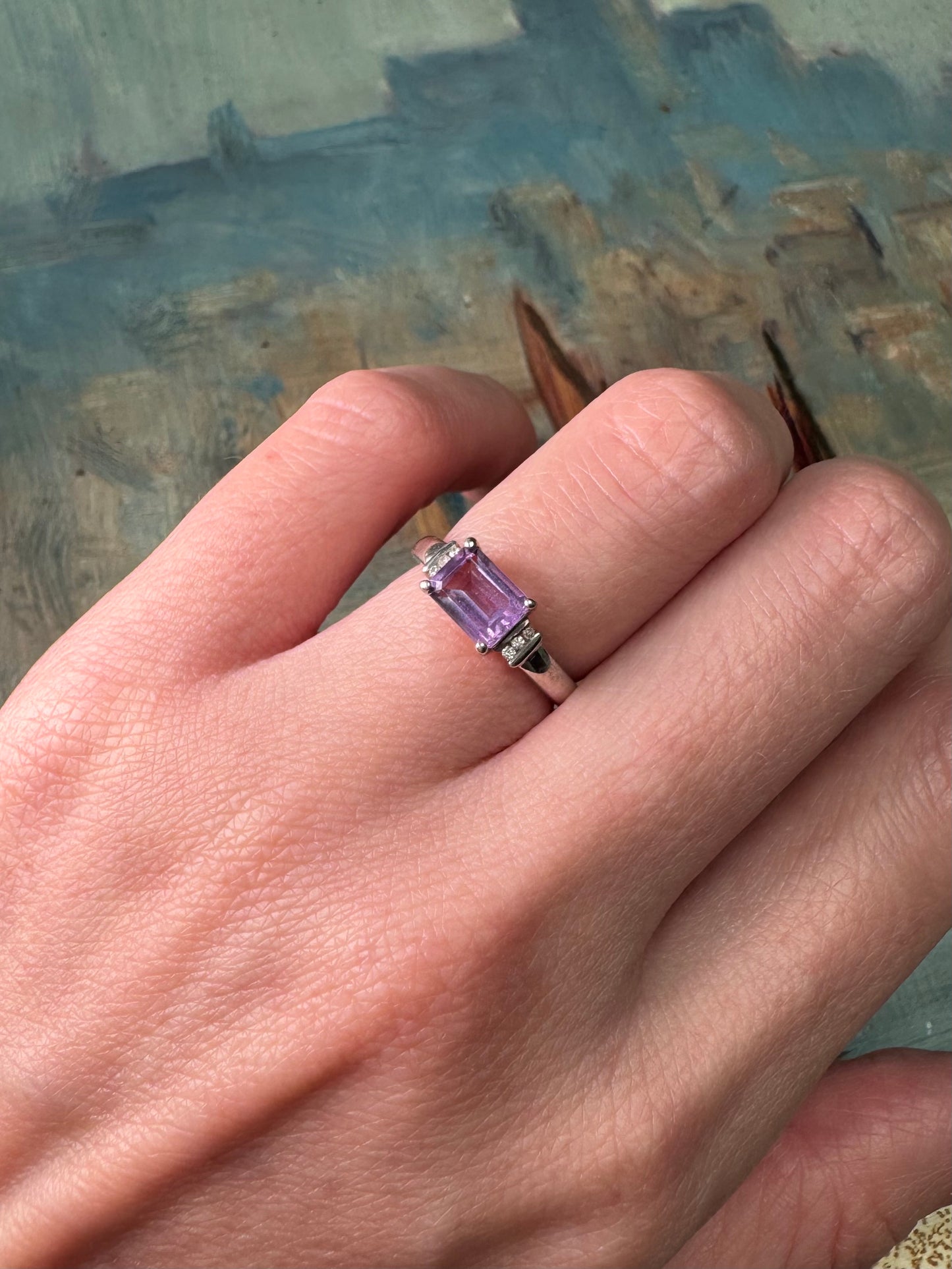 9ct Gold Amethyst & Diamond Ring