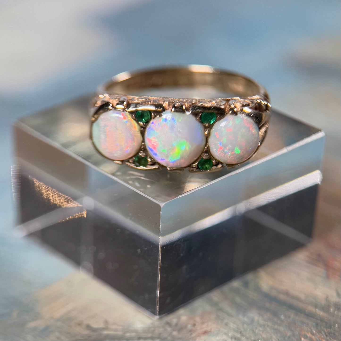 9 Carat Opal & Emerald 3 Stone Ring