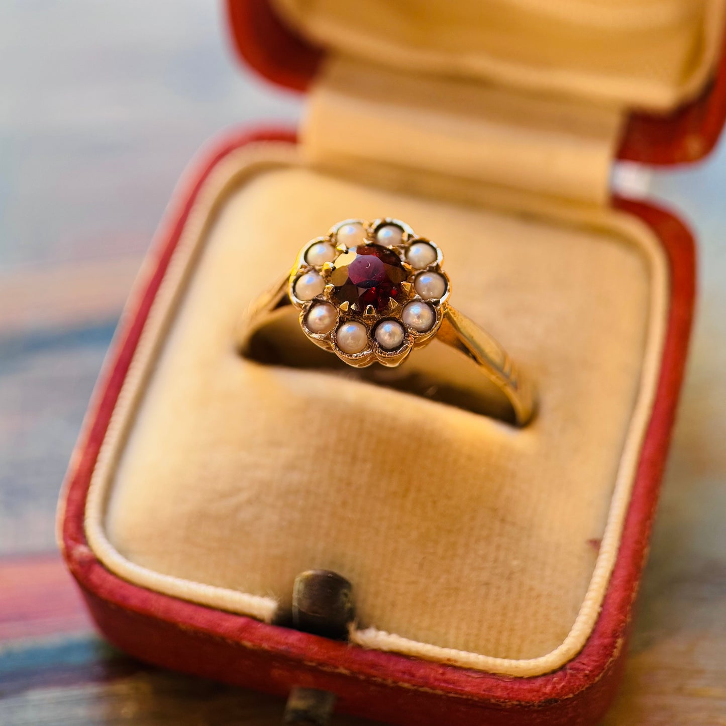 9 Carat Gold Garnet & Split Pearl Cluster Ring