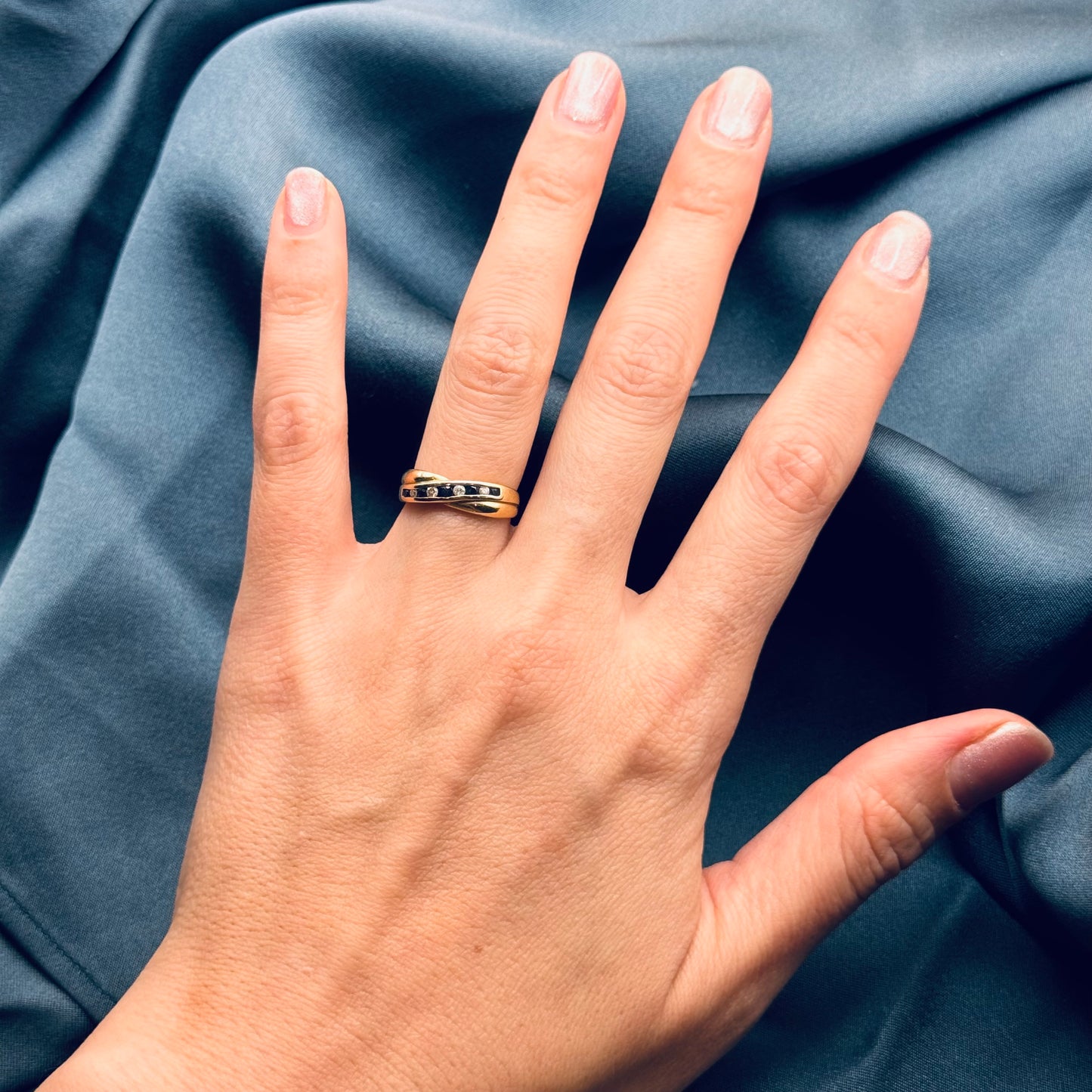 9 Carat Gold Sapphire & Diamond Crossover Ring