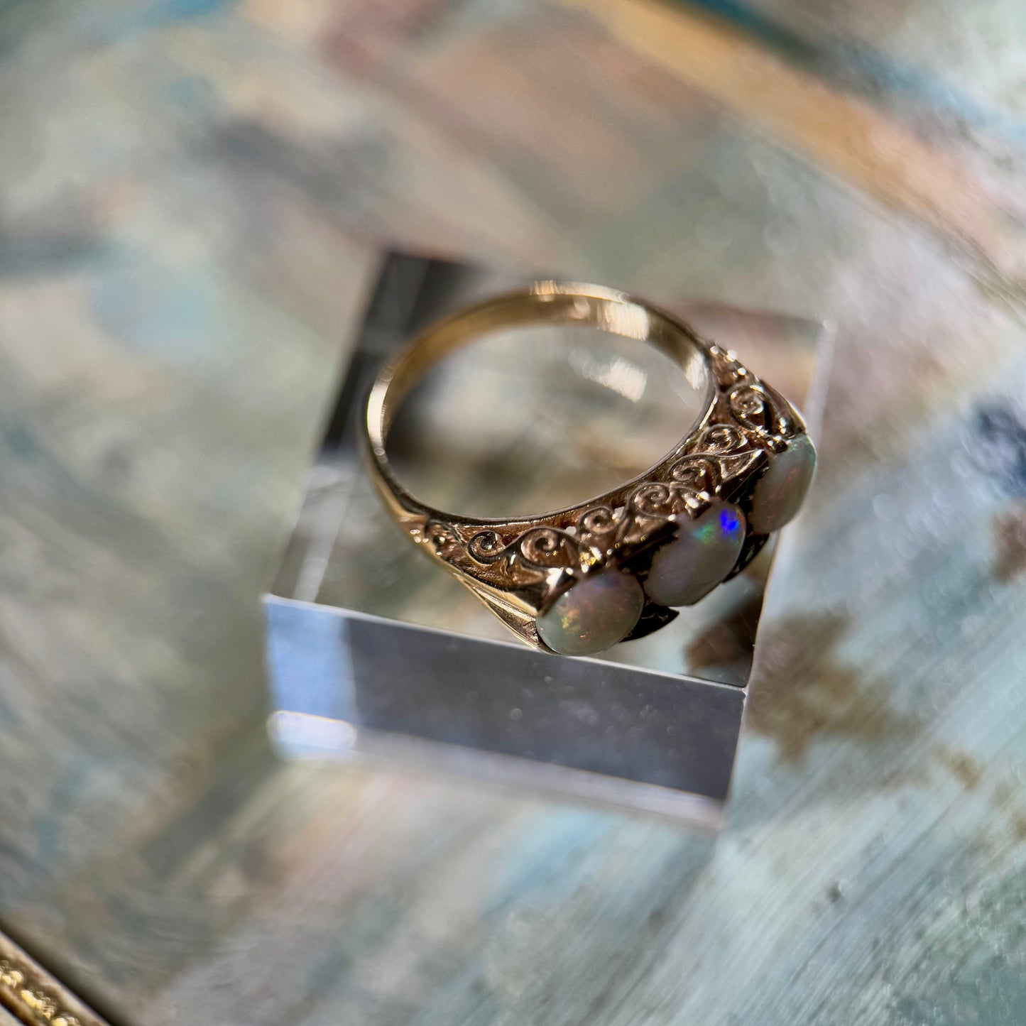9 Carat Opal & Emerald 3 Stone Ring