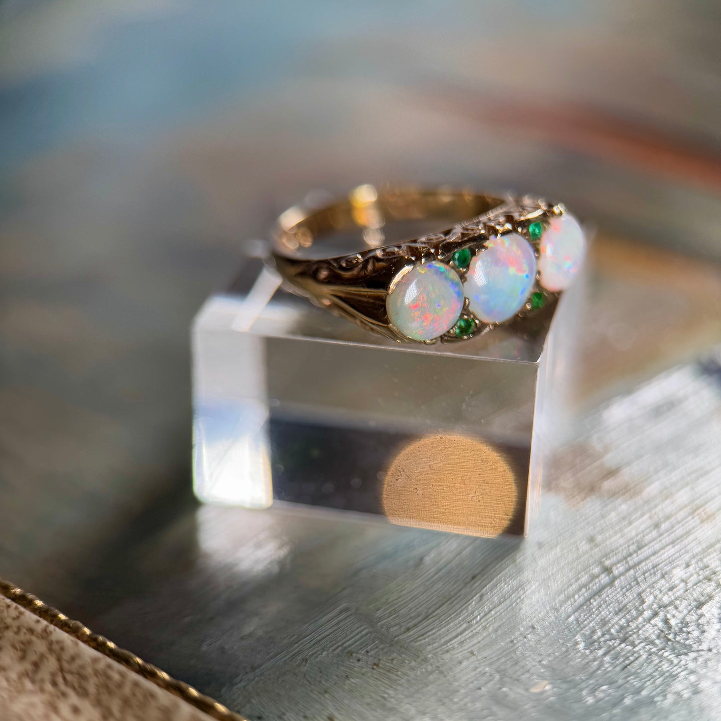 9 Carat Opal & Emerald 3 Stone Ring