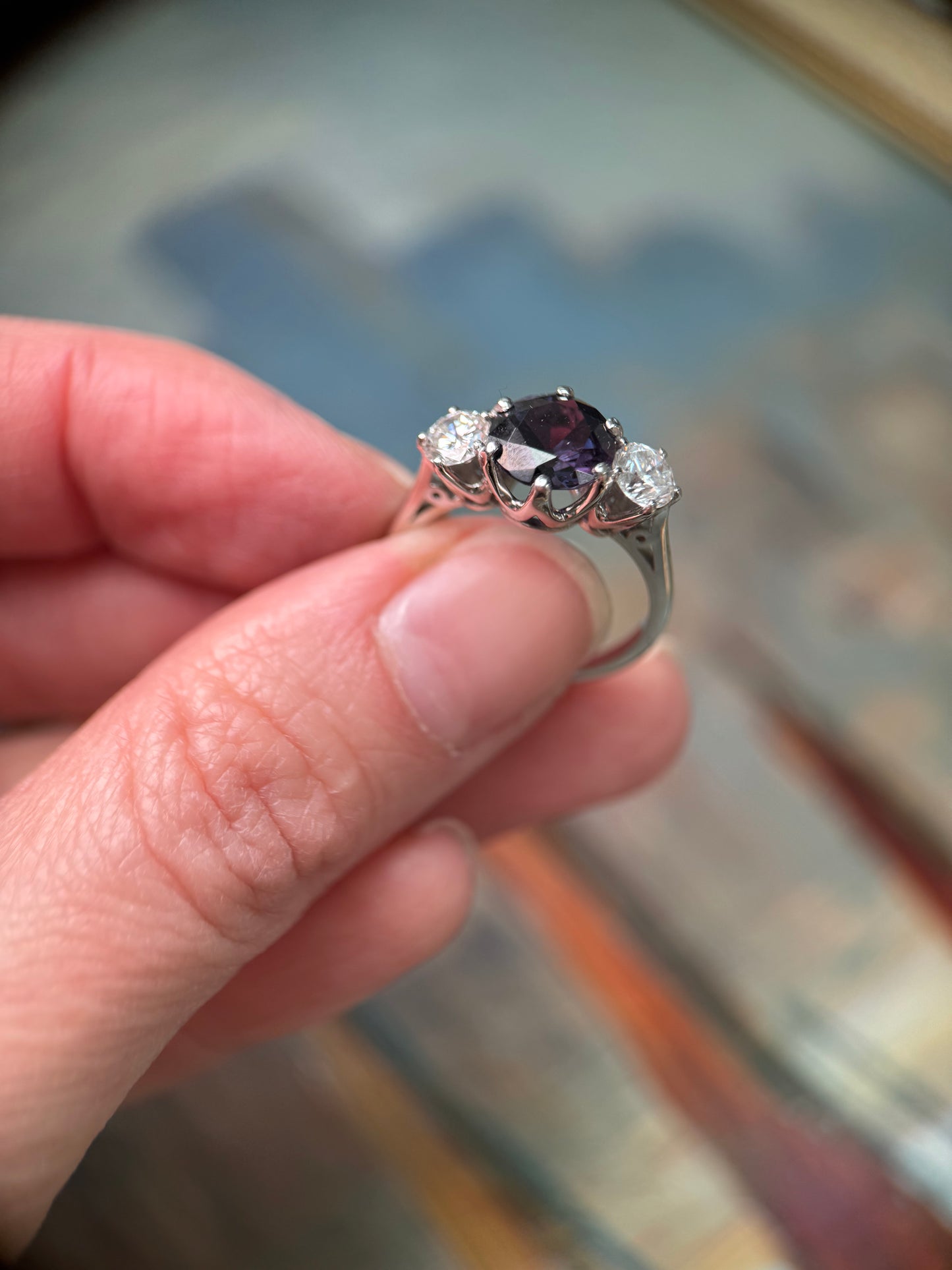 2.4ct Purple Sapphire & Diamond Trilogy Ring