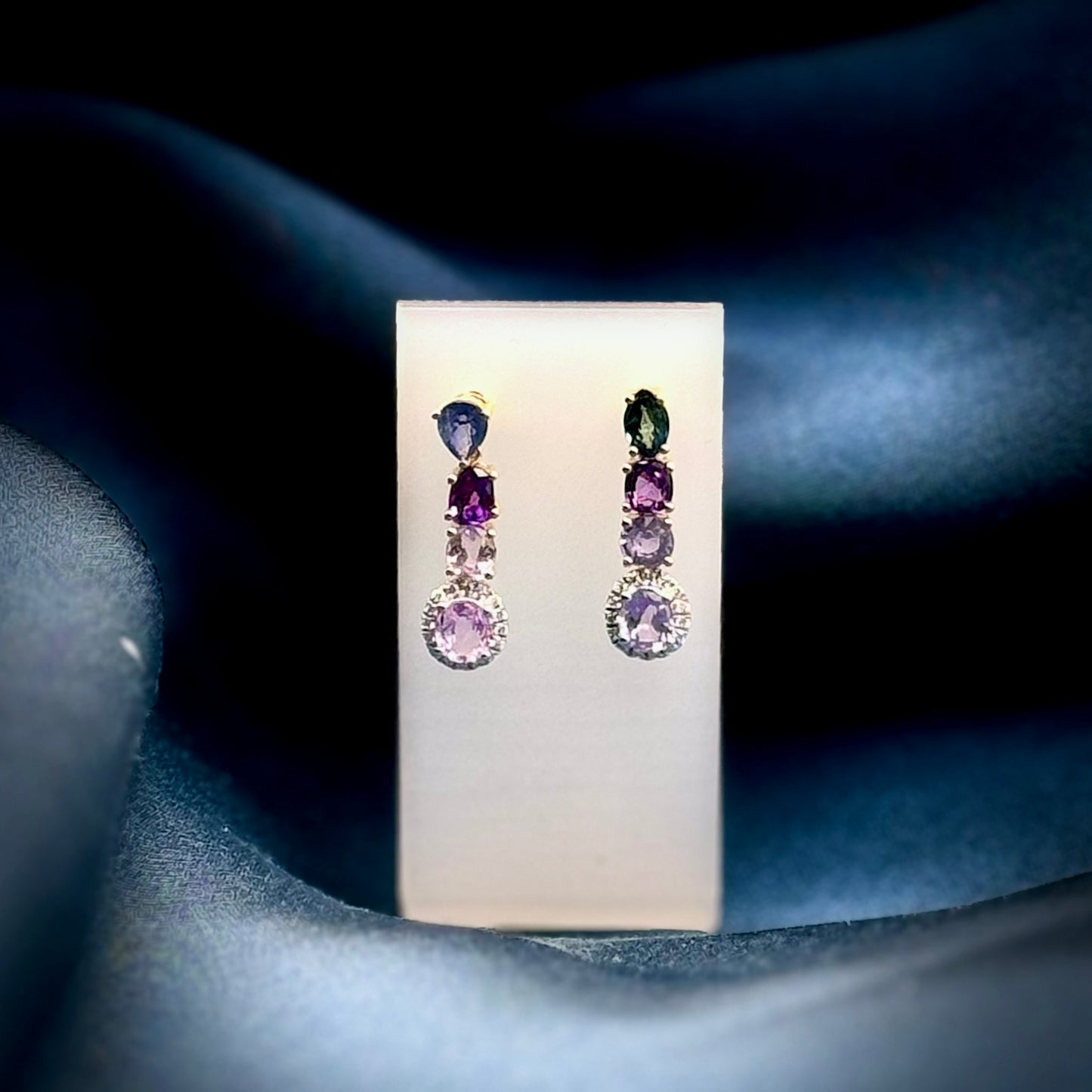 18 Carat Gold Multi Coloured Sapphire & Diamond Earrings