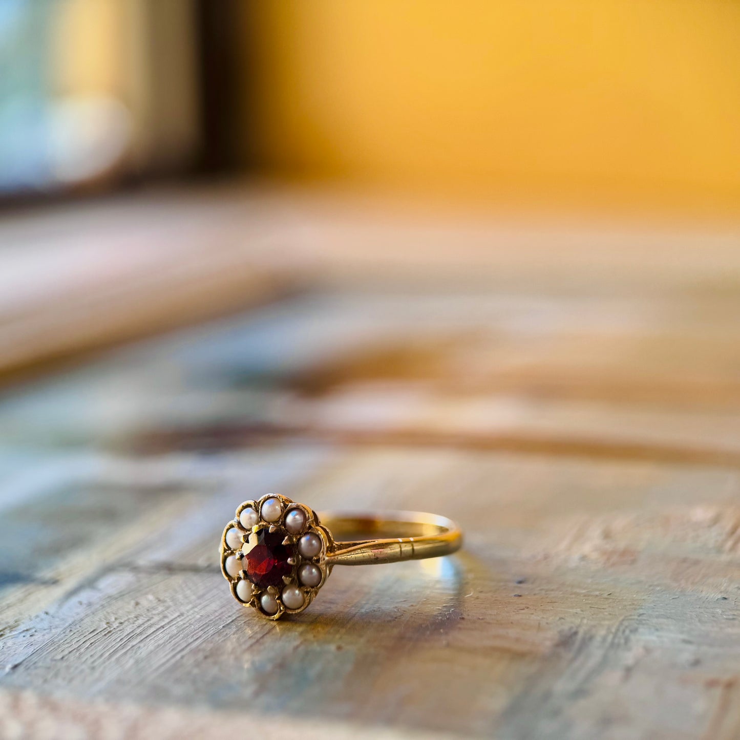 9 Carat Gold Garnet & Split Pearl Cluster Ring