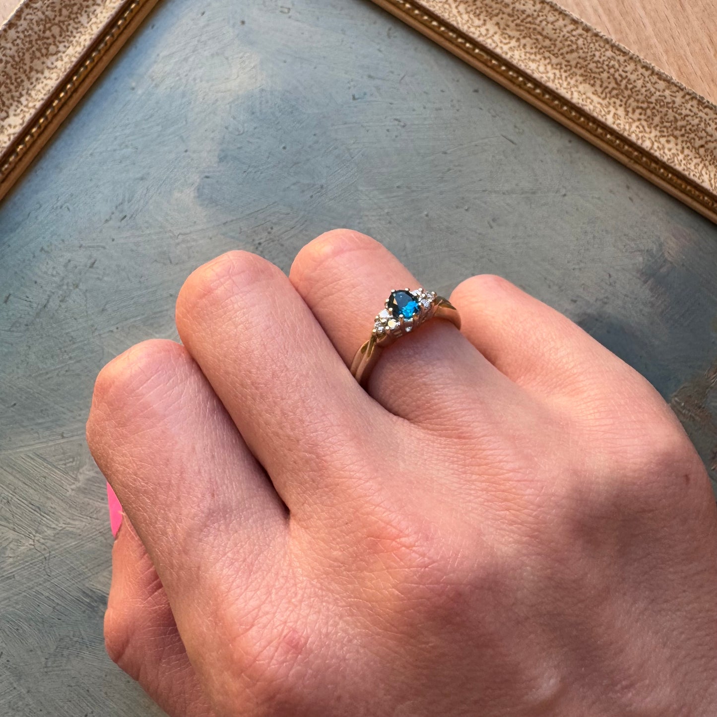 9 Carat Gold London Topaz & Diamond Ring