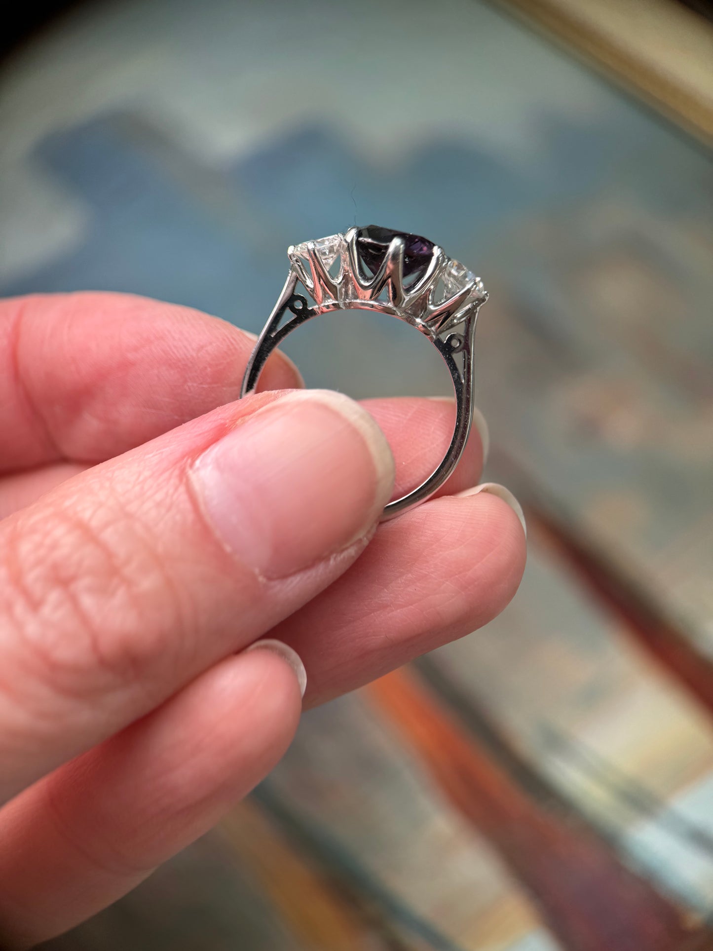 2.4ct Purple Sapphire & Diamond Trilogy Ring