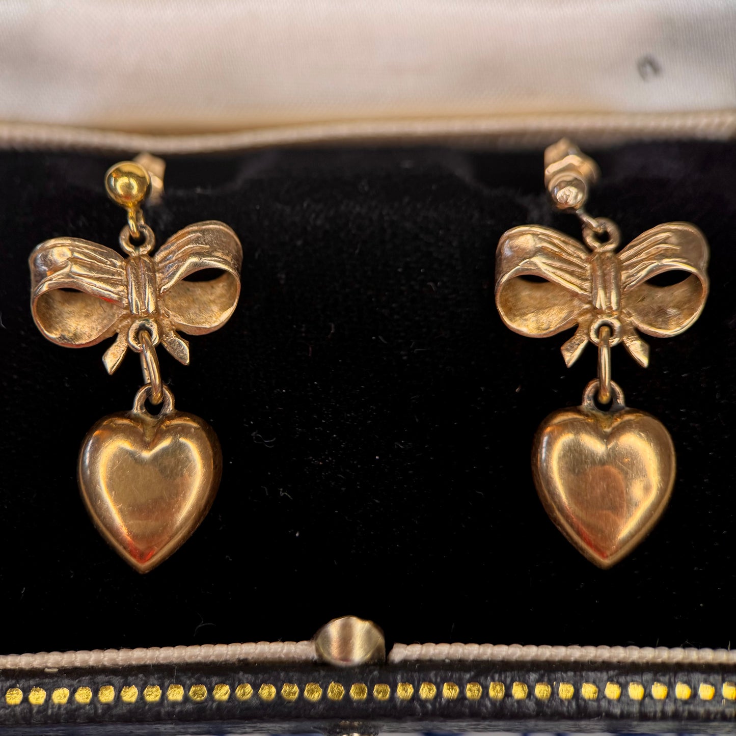 Heart And Bow Dangle Stud Earrings