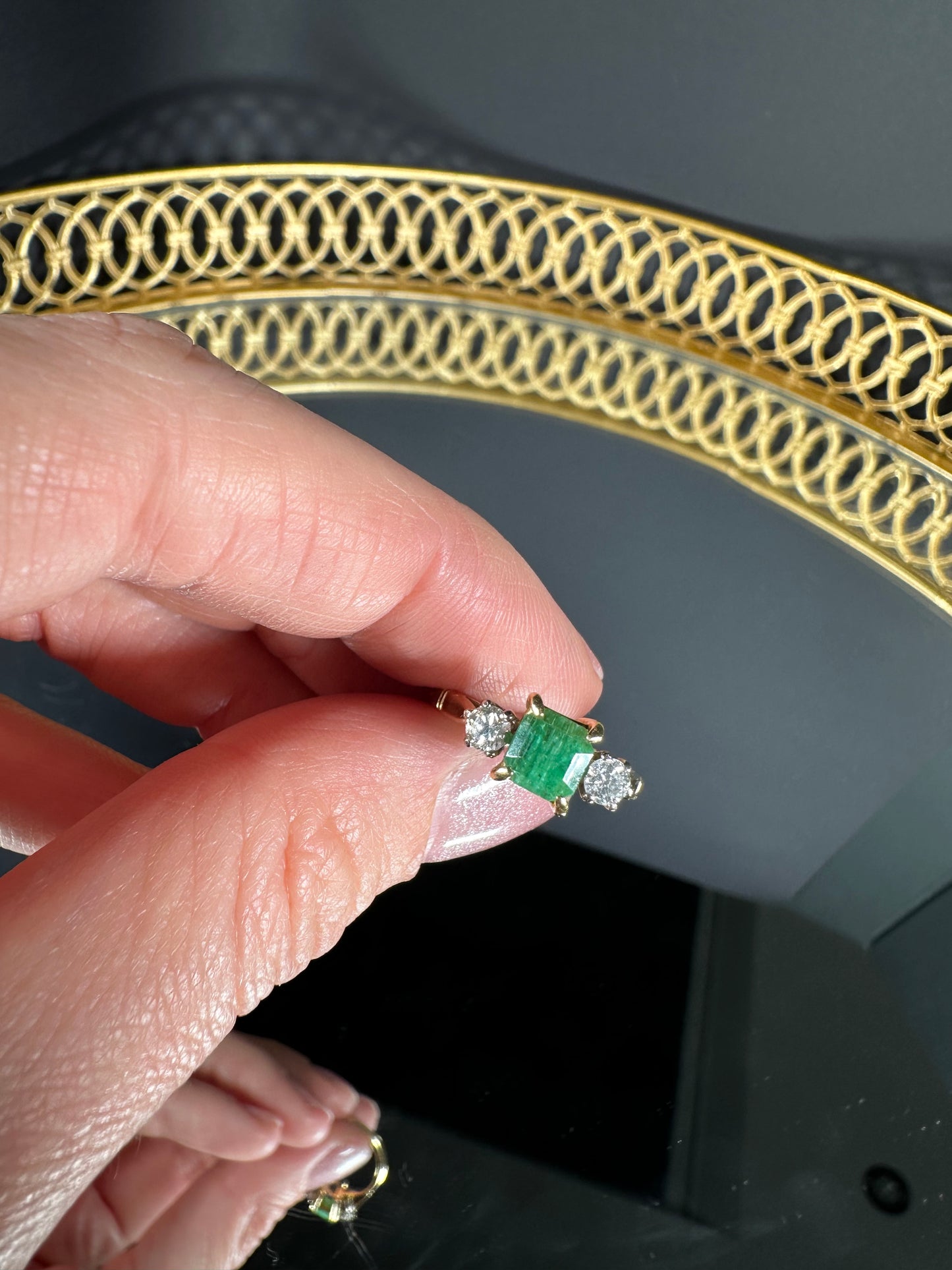 18ct Gold Emerald & Diamond Trilogy Ring