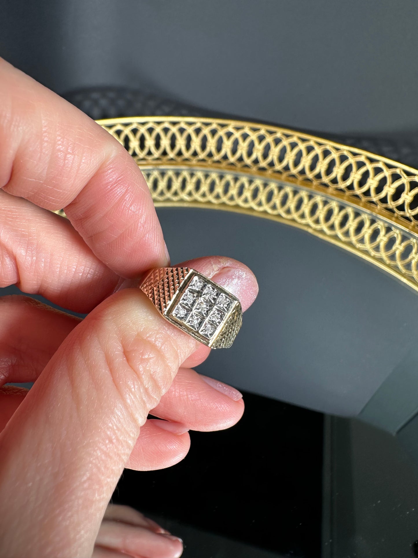 9ct Gold 3 Row Diamond Signet Ring