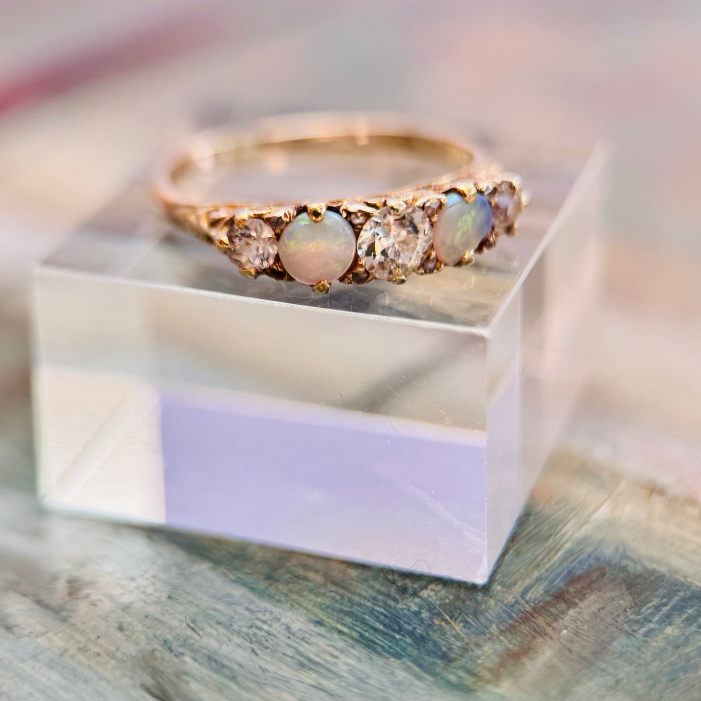 18 Carat Gold Opal & Diamond 5 Stone Ring