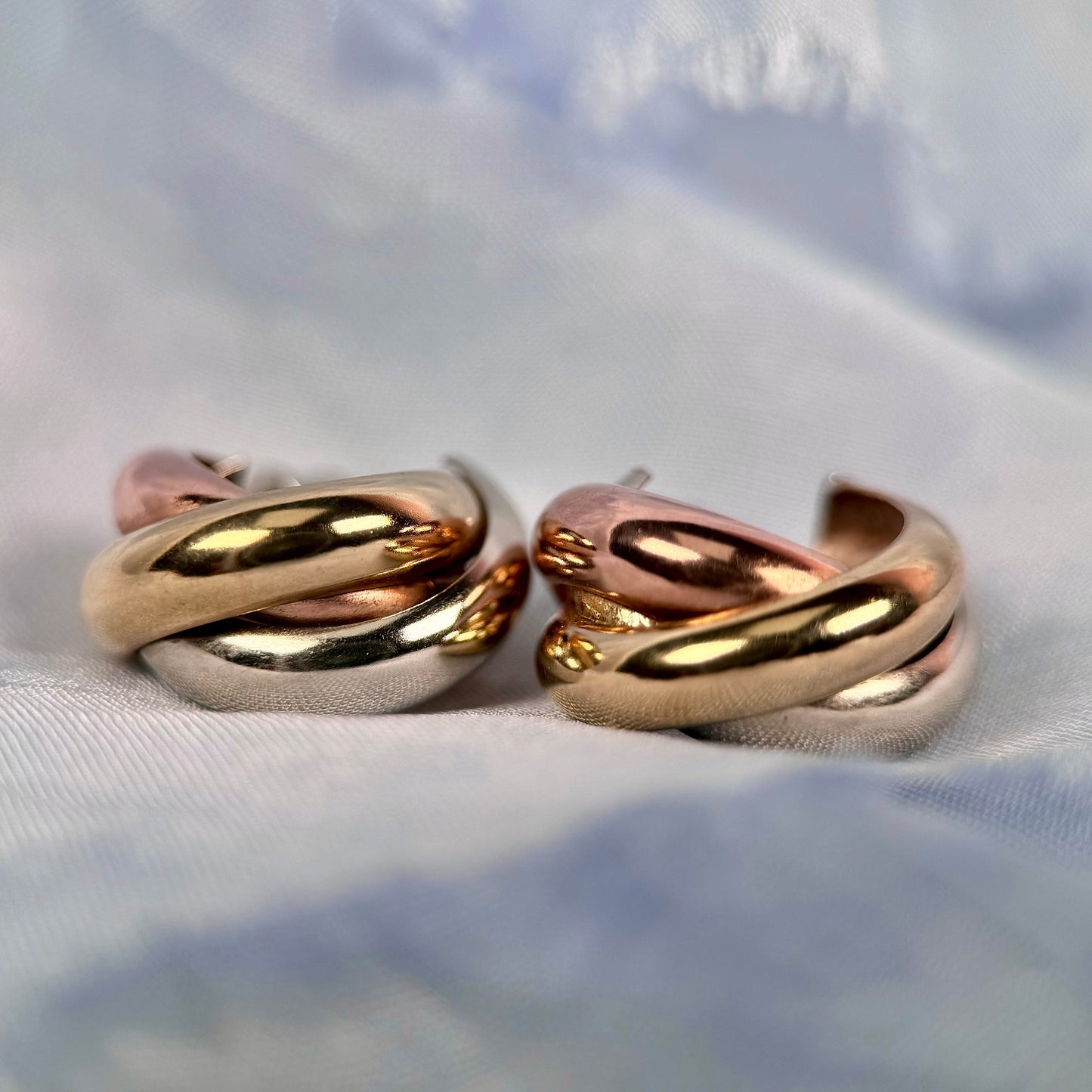 9 Carat Tri-Colour Gold Half-Hoop Earrings