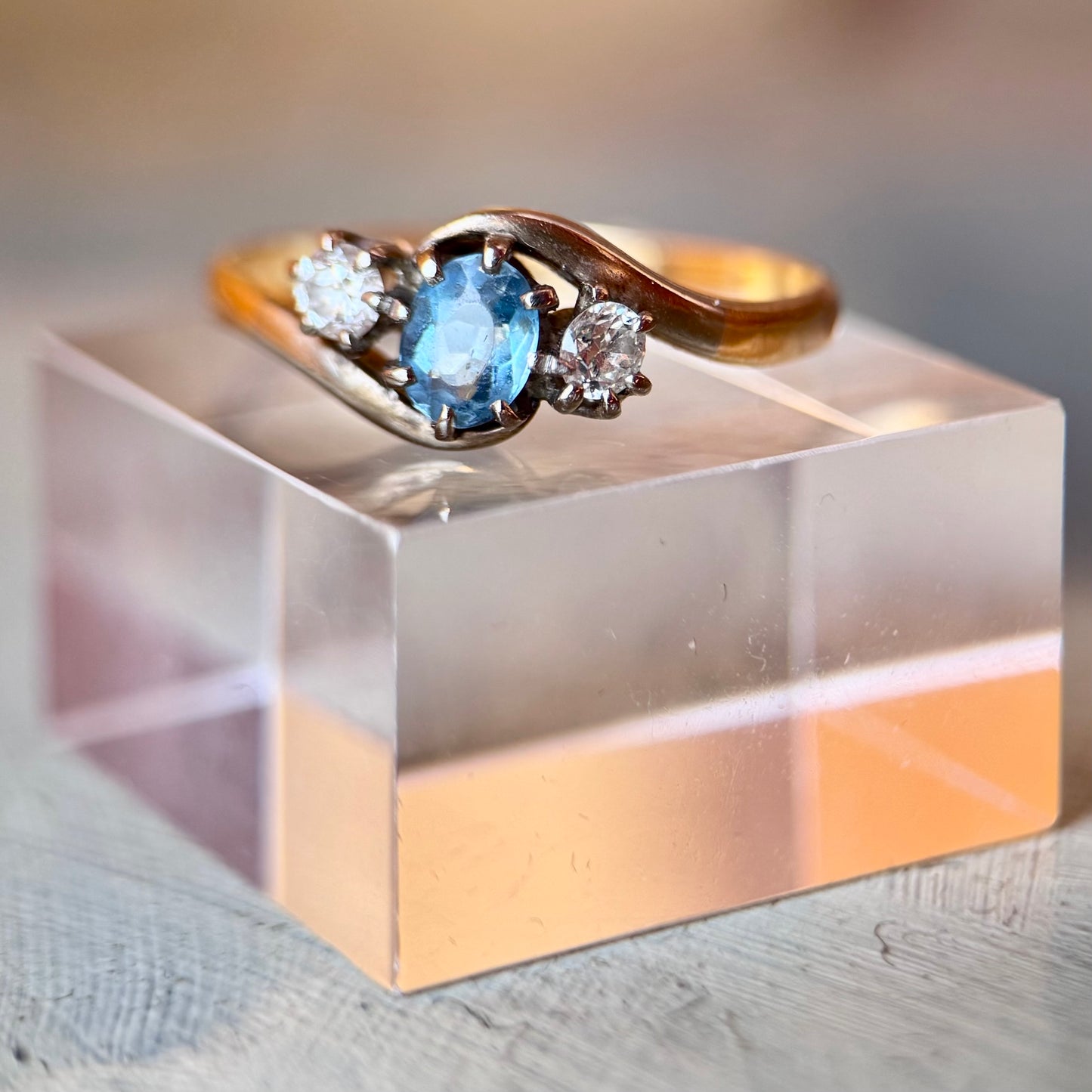22 Carat Gold & Platinum Aquamarine & Diamond Trilogy Ring