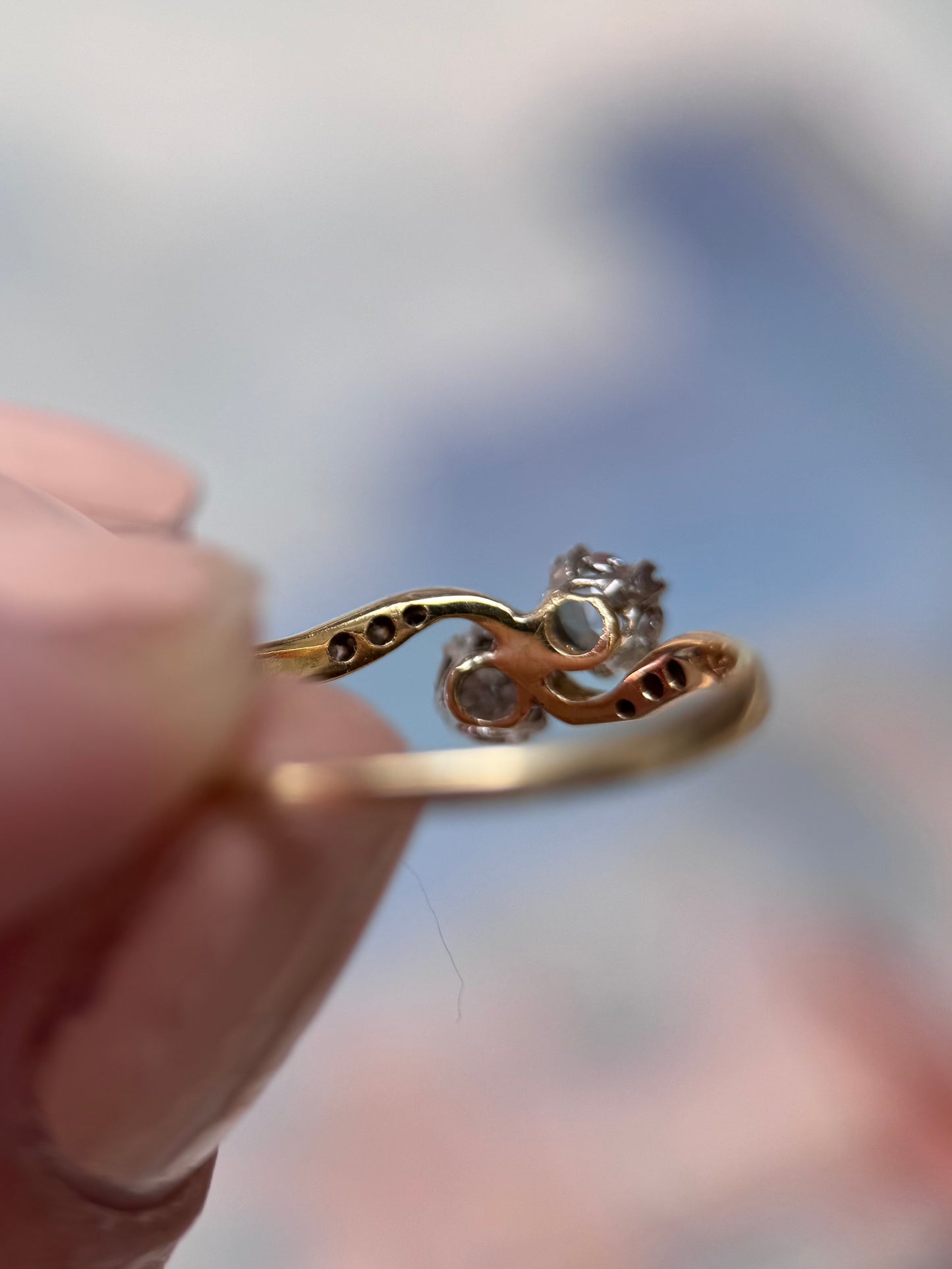 Aquamarine & Diamond Crossover Ring