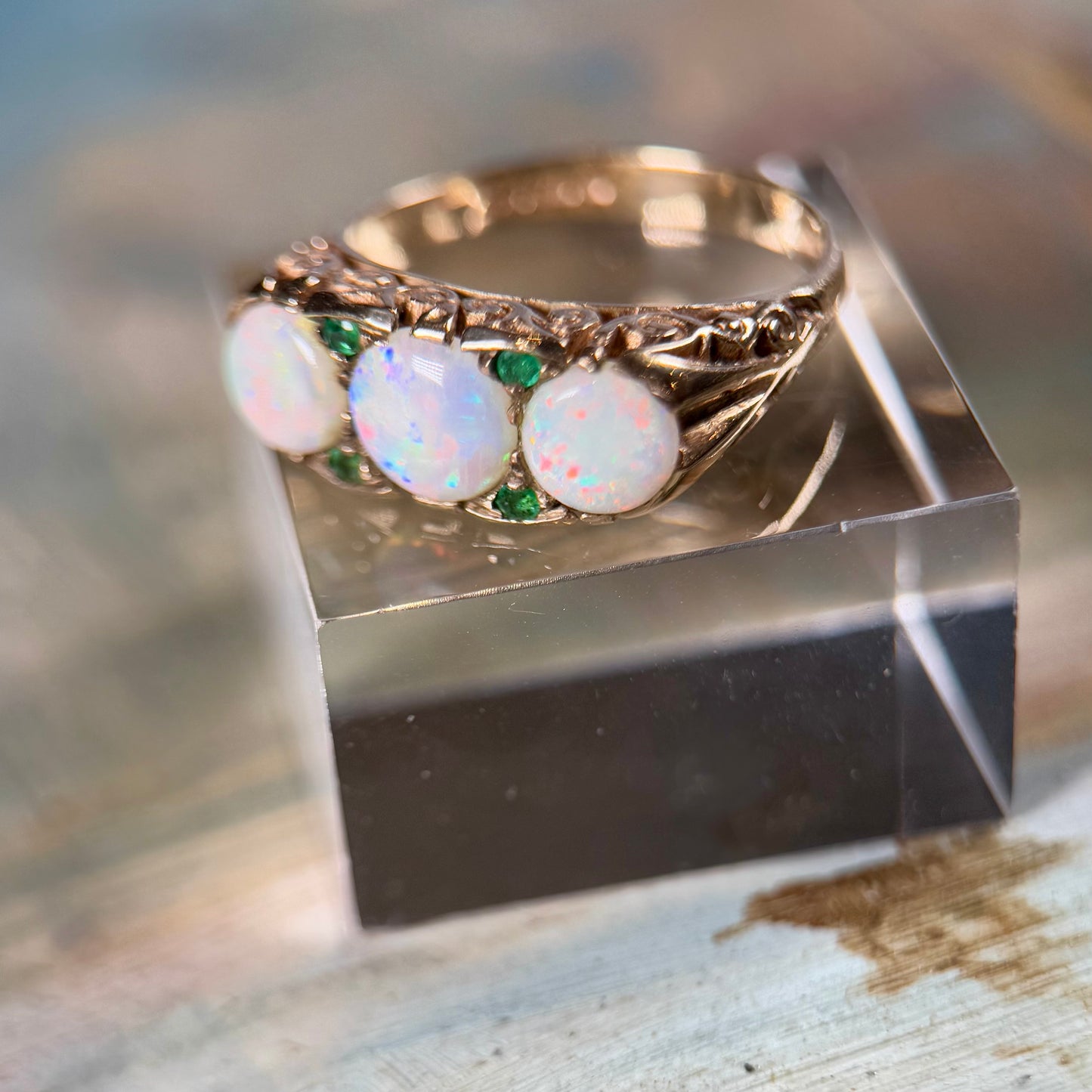 9 Carat Opal & Emerald 3 Stone Ring