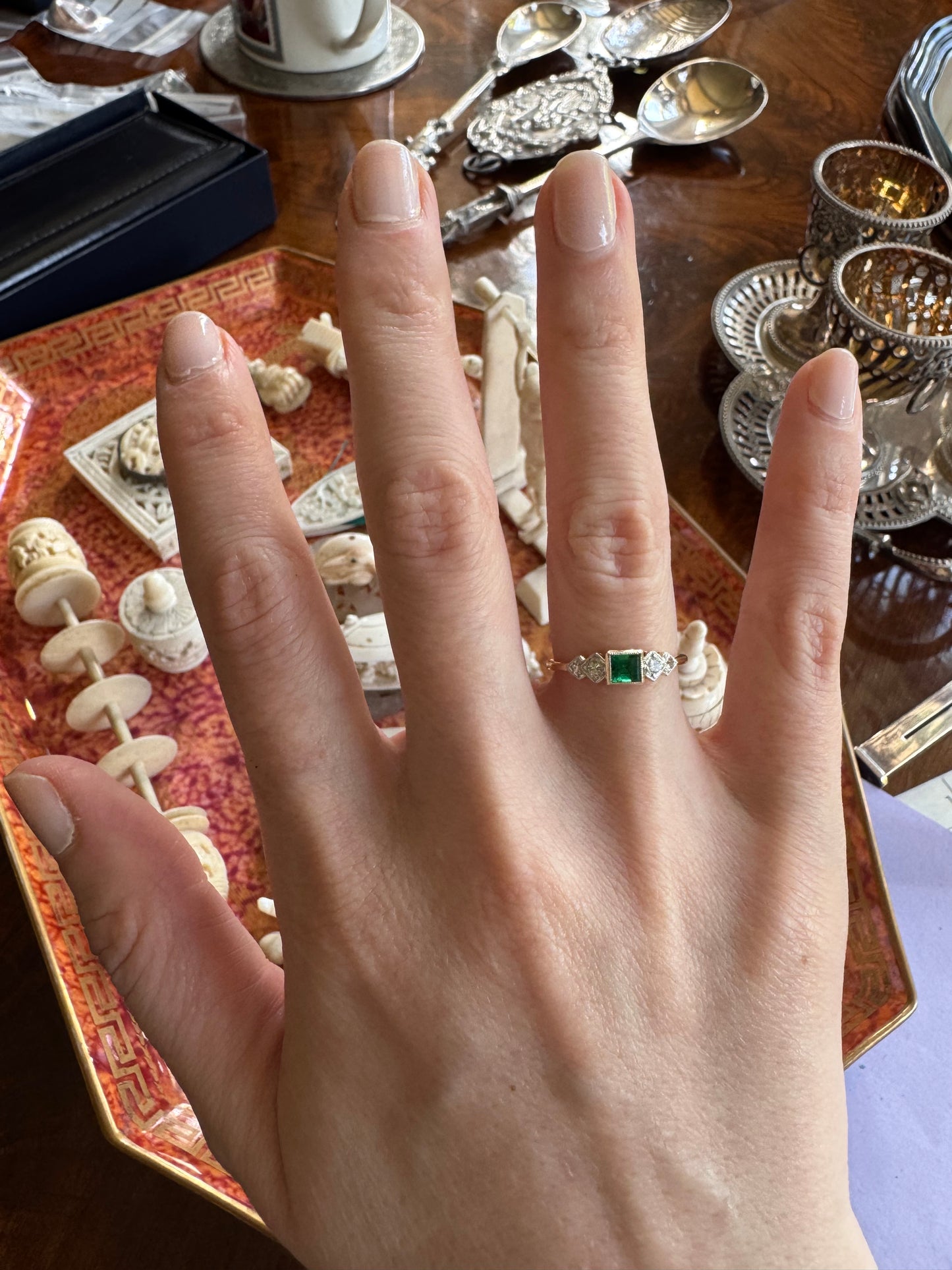 18 Carat Gold Art Deco Era Emerald & Diamond Ring