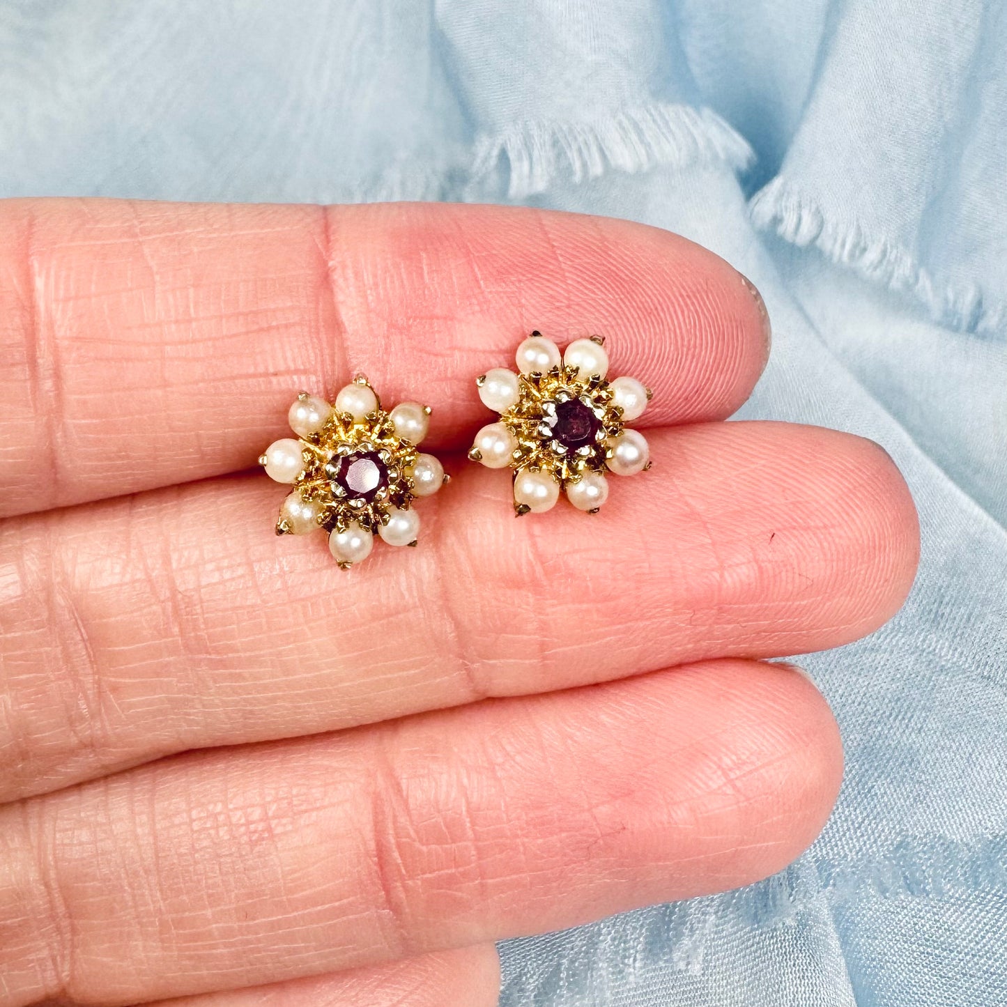 9 Carat Gold Ruby & Pearl Stud Earrings