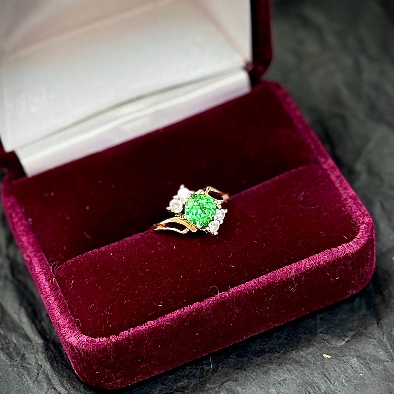 14 Carat Gold Tsavorite Garnet & White Sapphire Ring