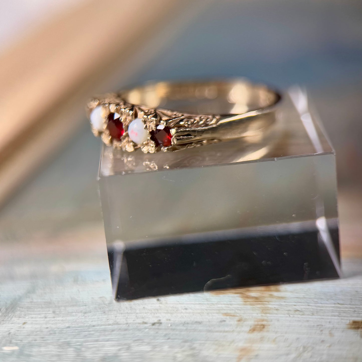 9 Carat Garnet & Opal 5 Stone Ring