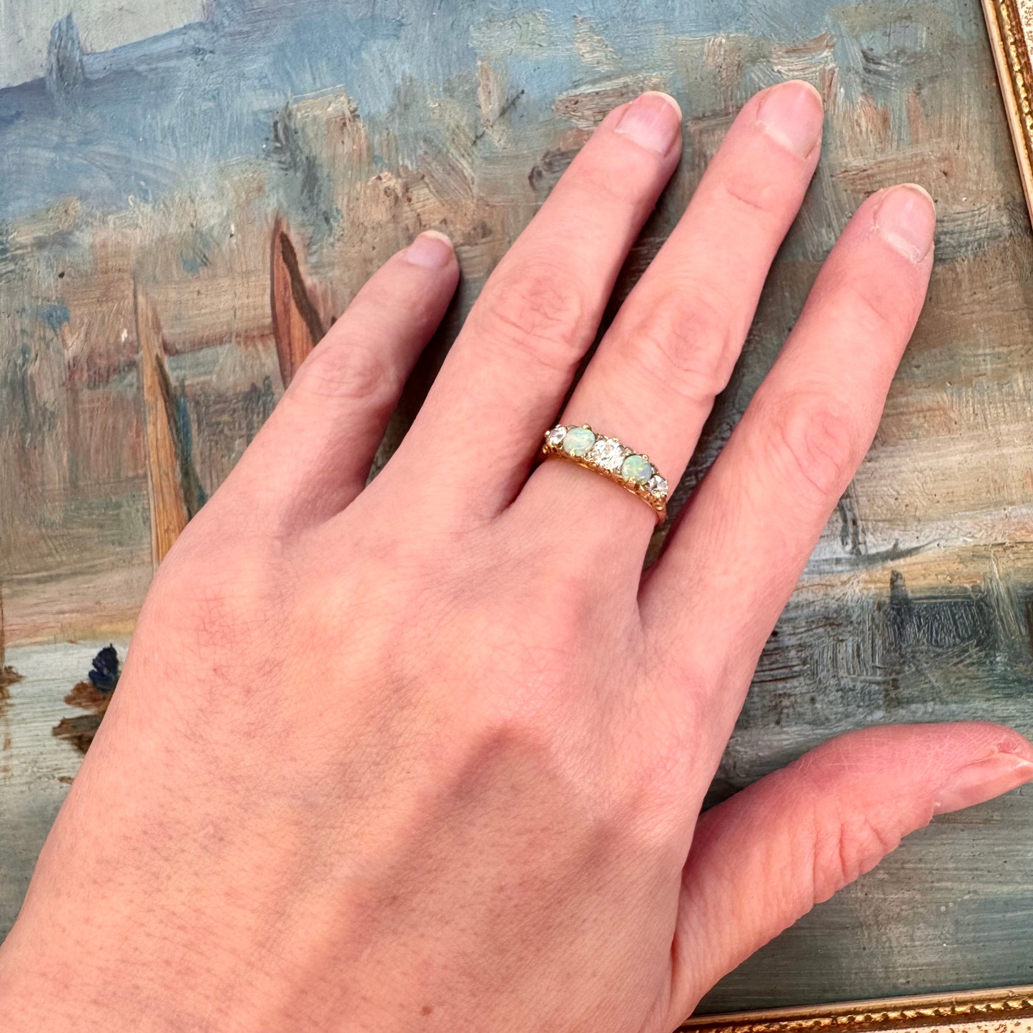 18 Carat Gold Opal & Diamond 5 Stone Ring