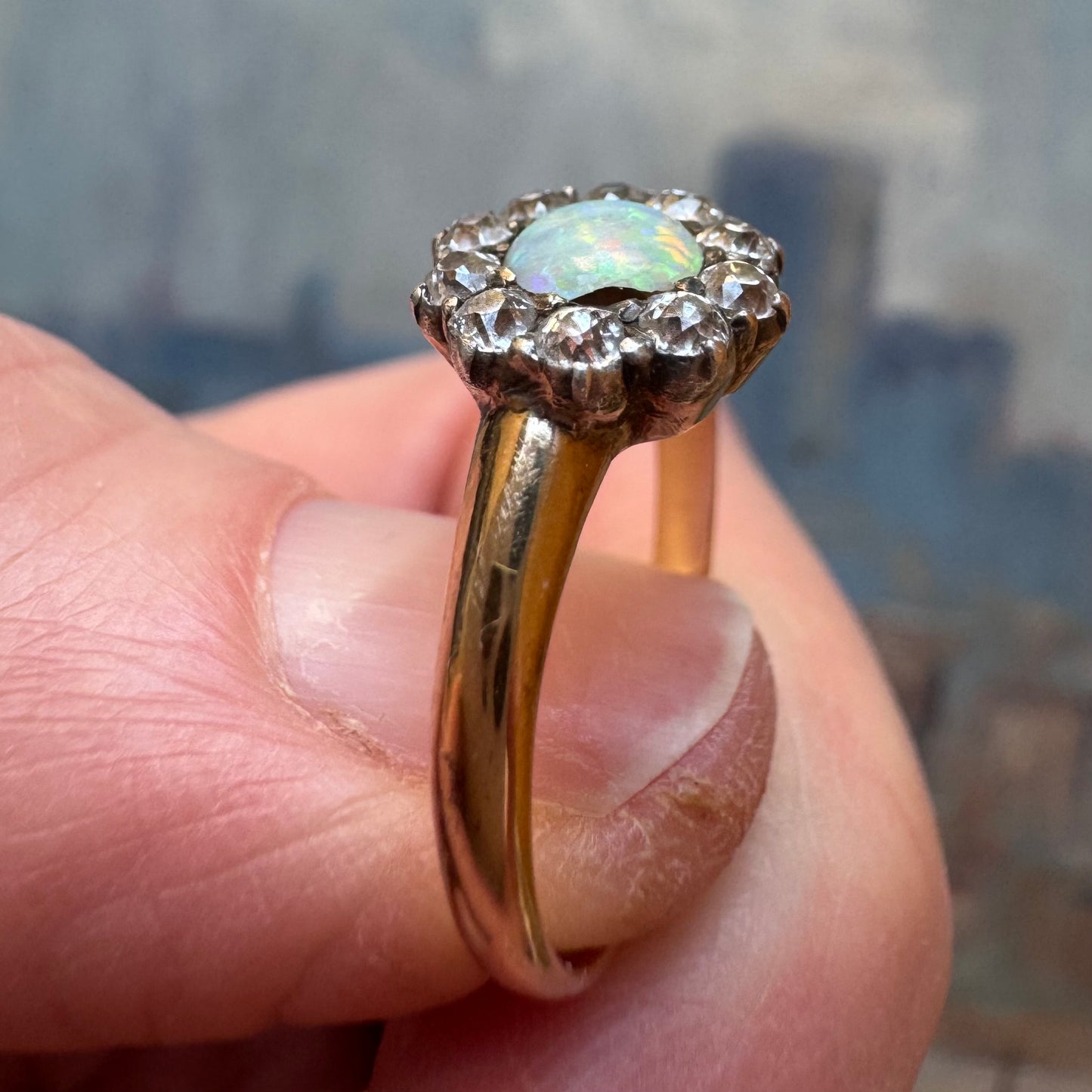 Antique Opal & Diamond Cluster Ring