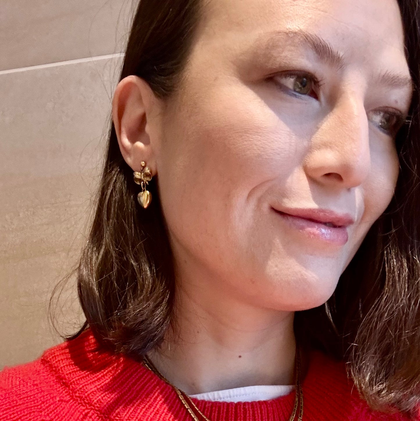 Heart And Bow Dangle Stud Earrings
