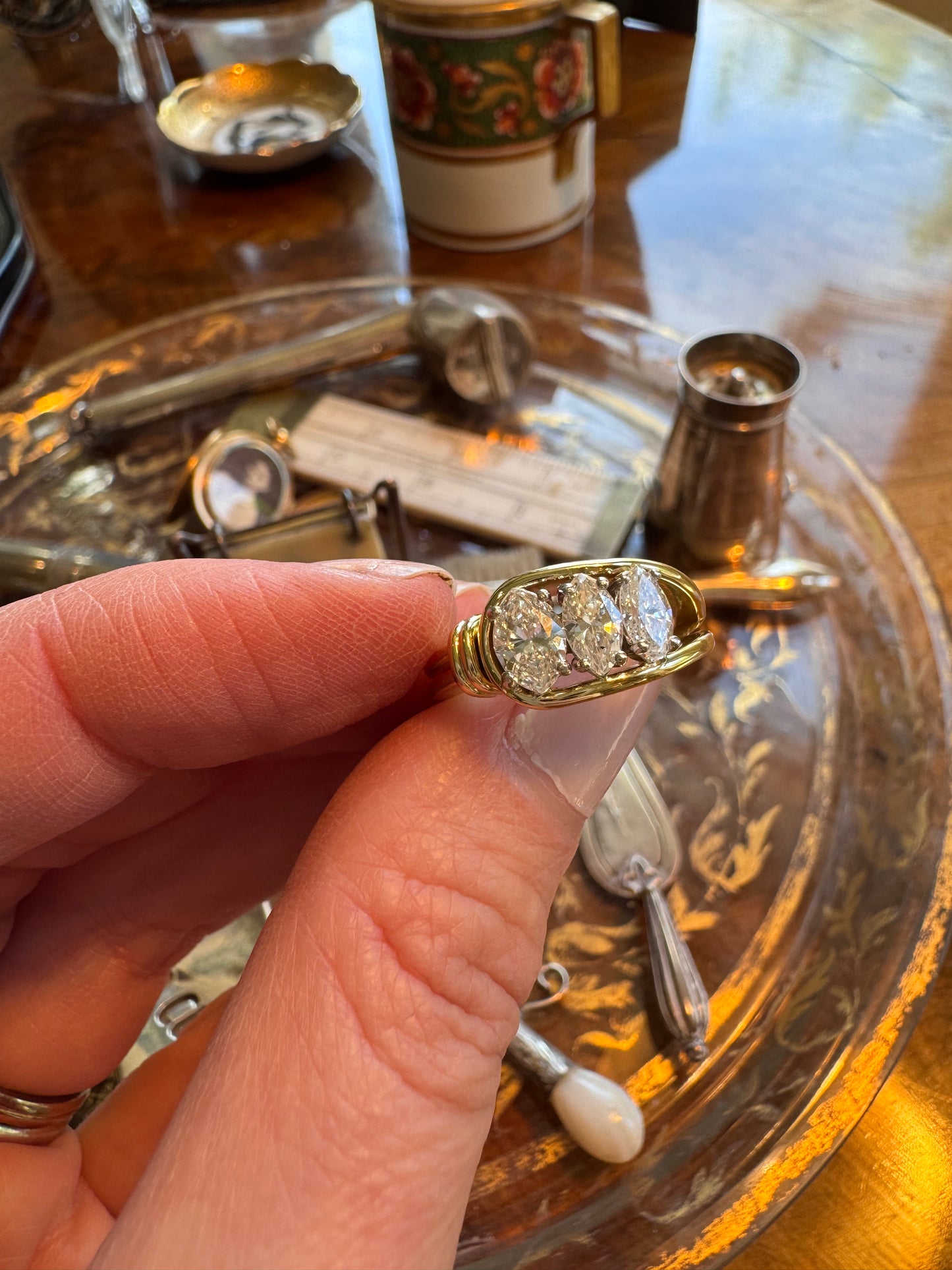Large Diamond Marquis Trilogy Ring