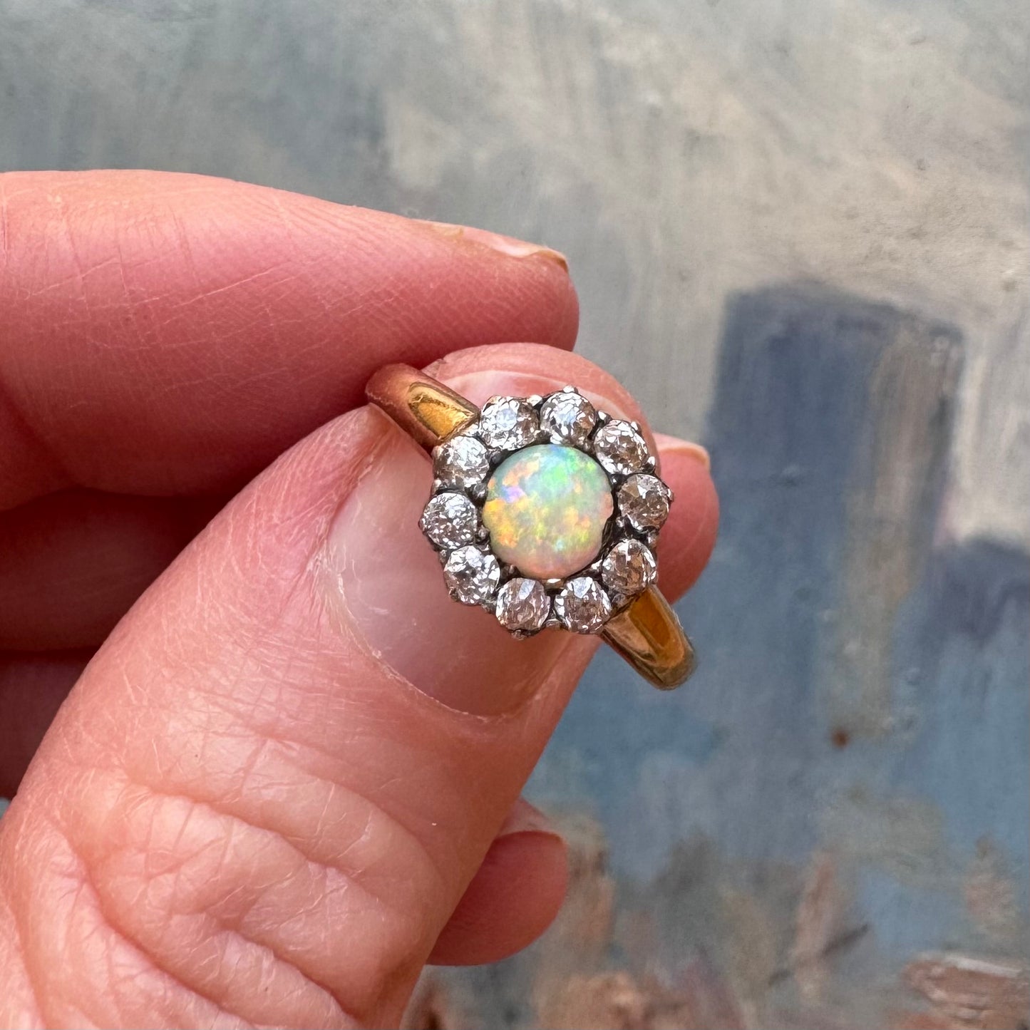 Antique Opal & Diamond Cluster Ring