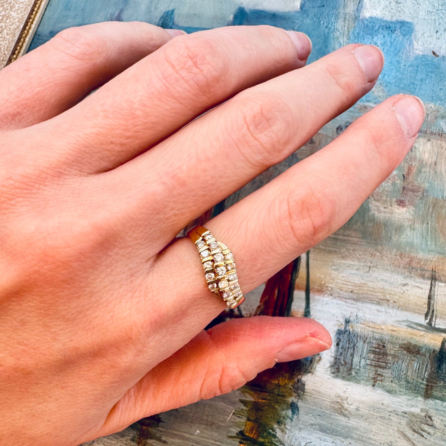 14 Carat Gold & Diamond Triple Row “Wave” Ring