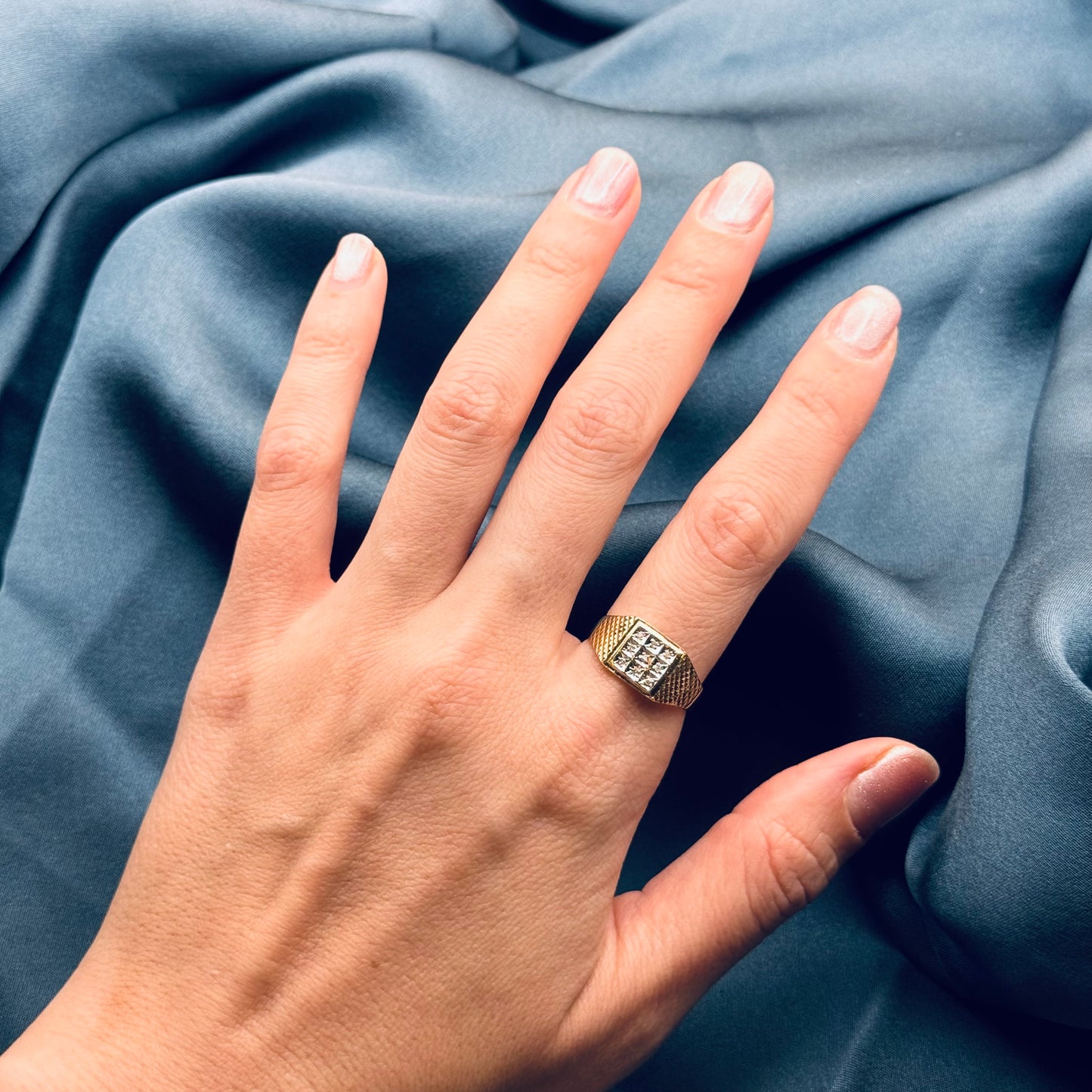 9ct Gold 3 Row Diamond Signet Ring