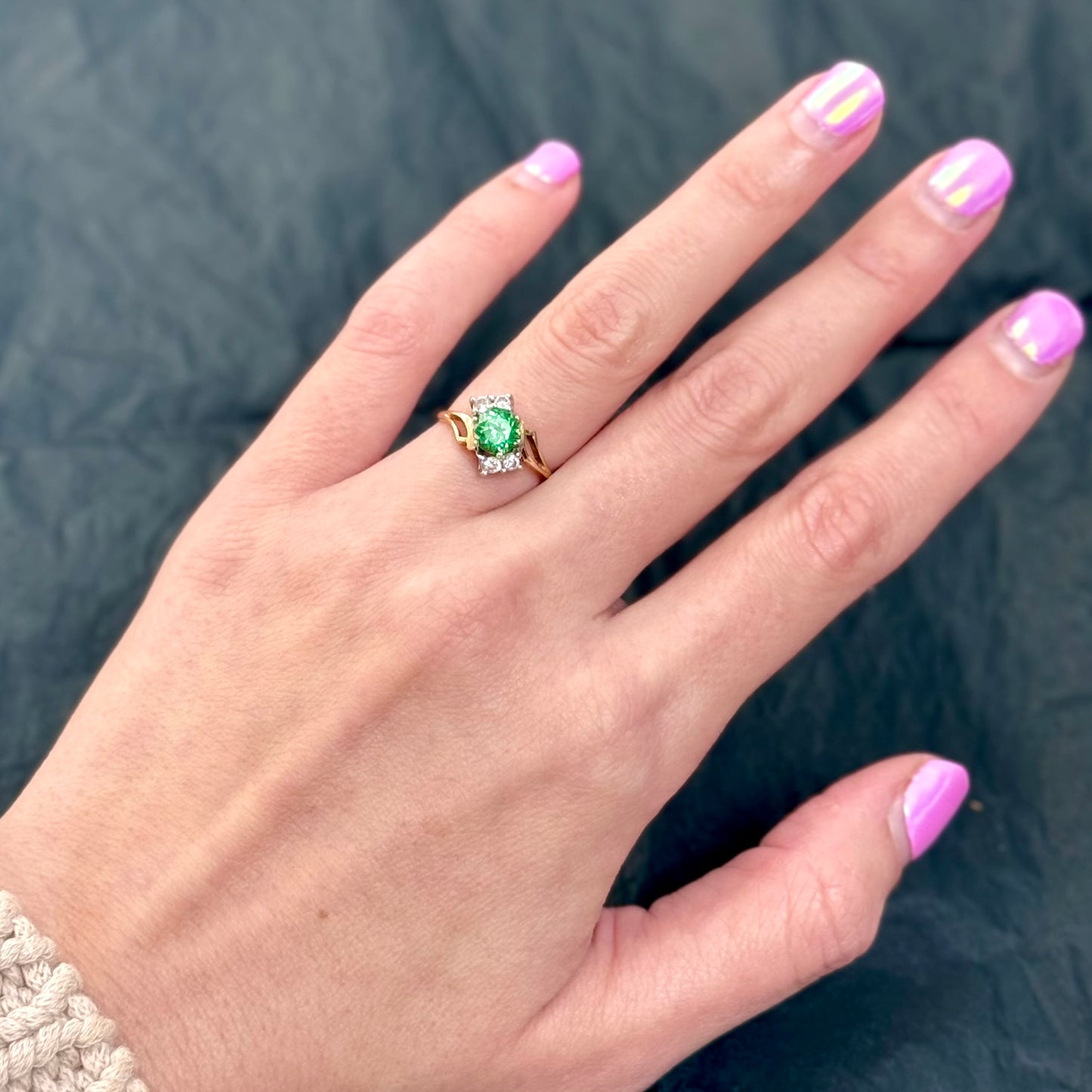 14 Carat Gold Tsavorite Garnet & White Sapphire Ring
