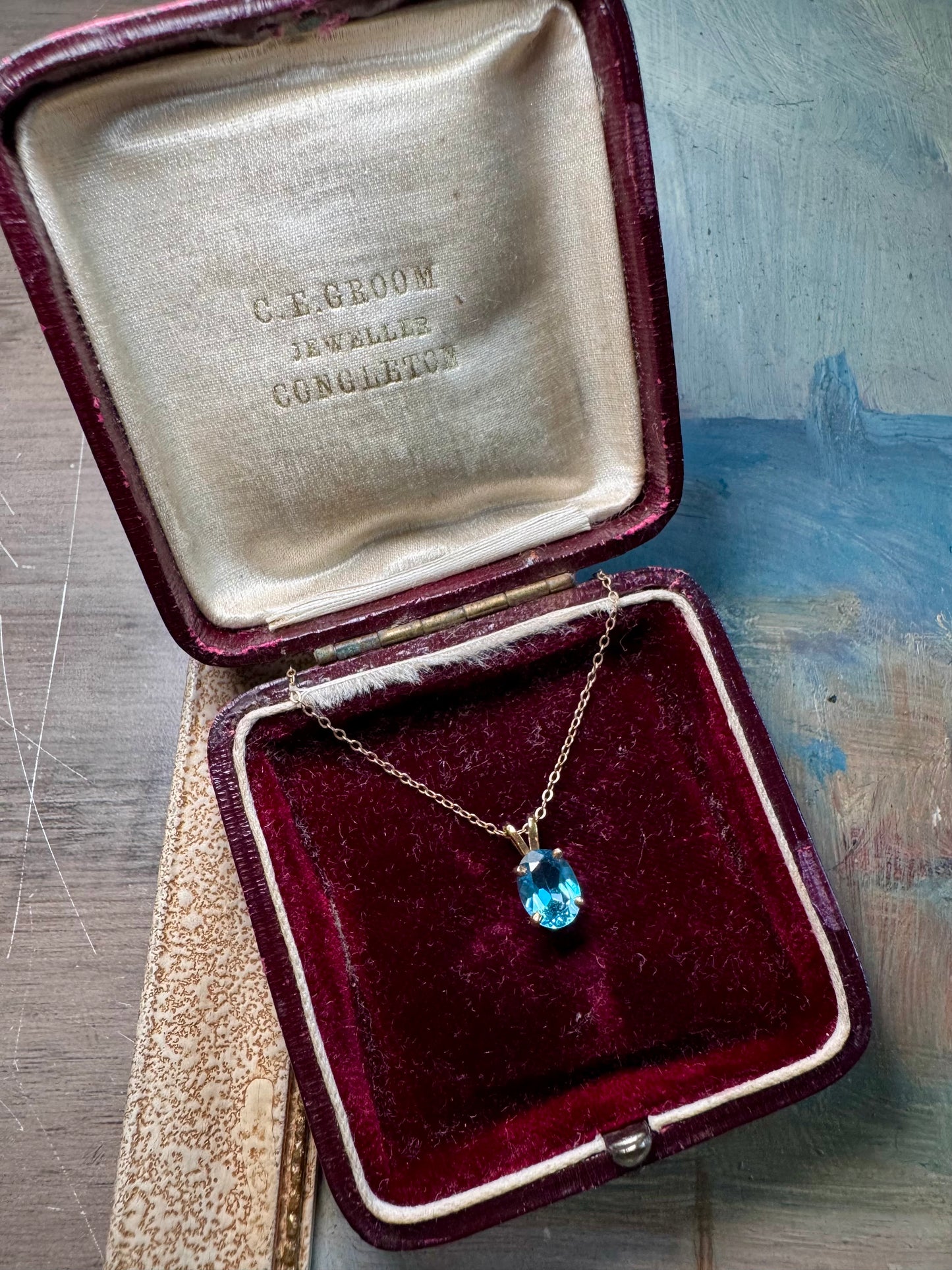 14ct Gold Blue Topaz Solitaire Necklace