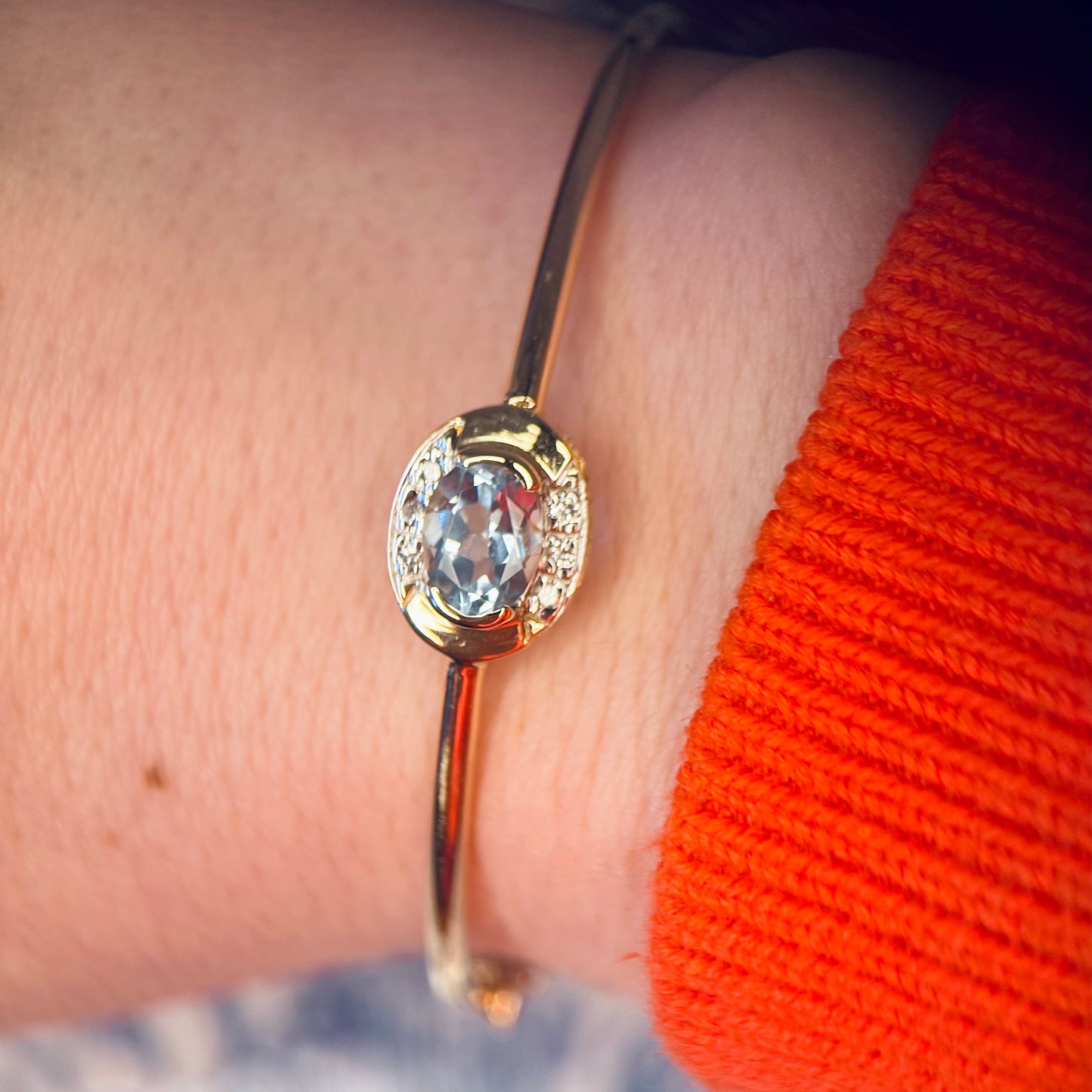 9 Carat Gold Blue Topaz & Diamond Bangle