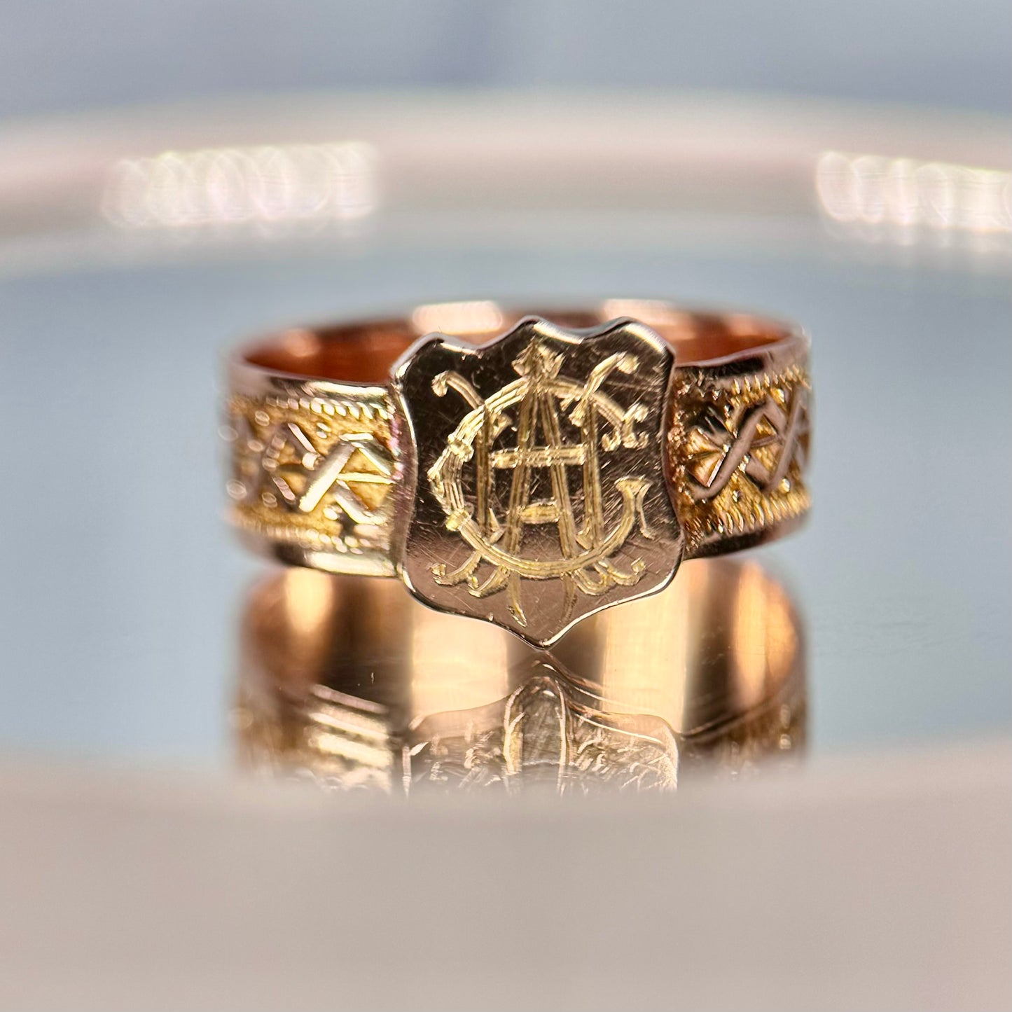 9ct Rose Gold Antique Shield Signet Ring