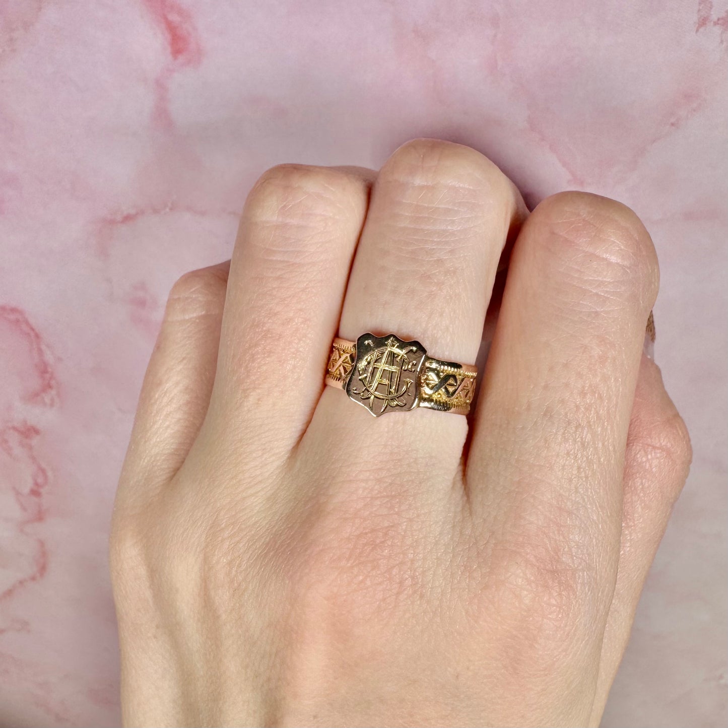 9ct Rose Gold Antique Shield Signet Ring