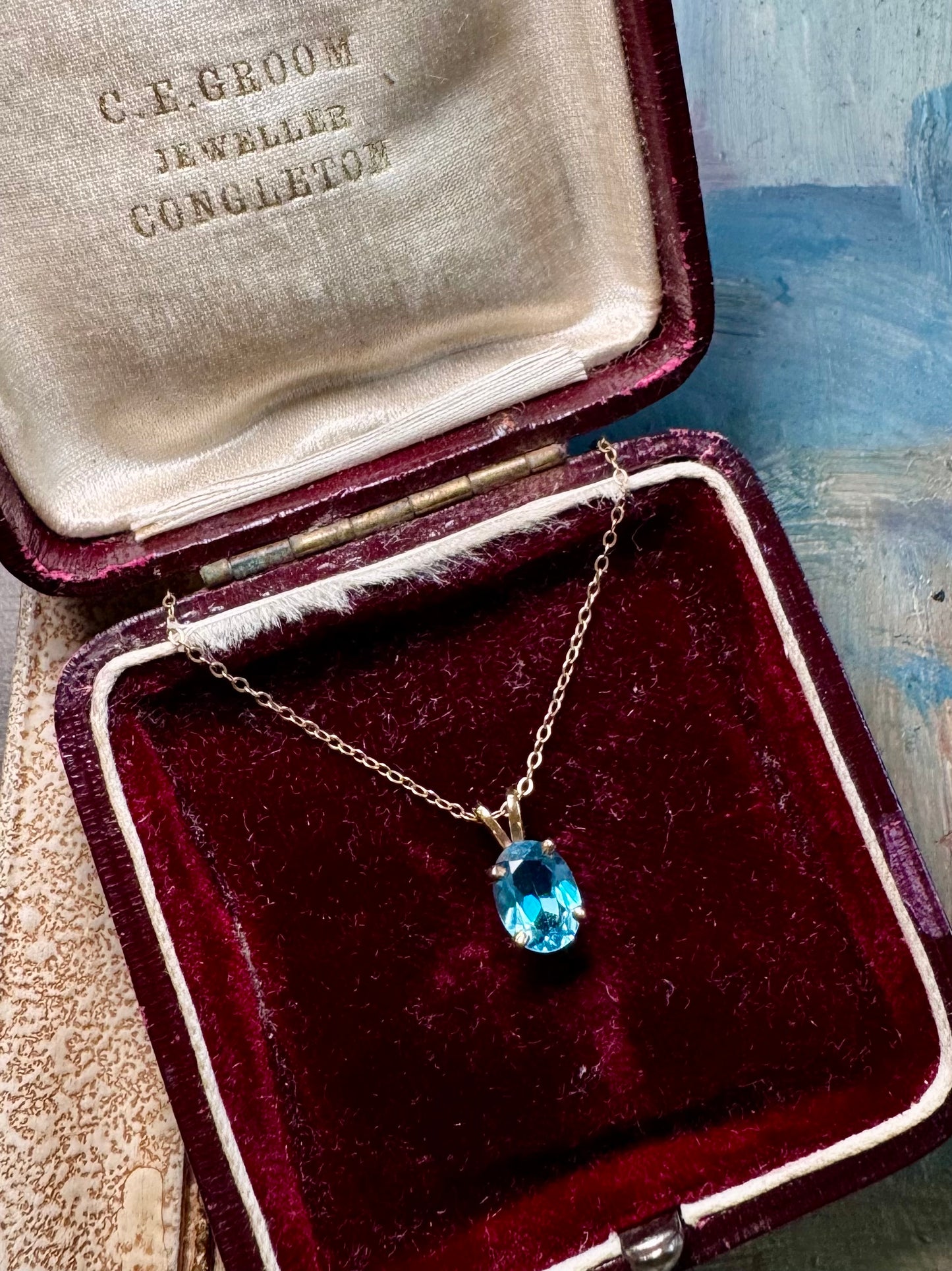 14ct Gold Blue Topaz Solitaire Necklace