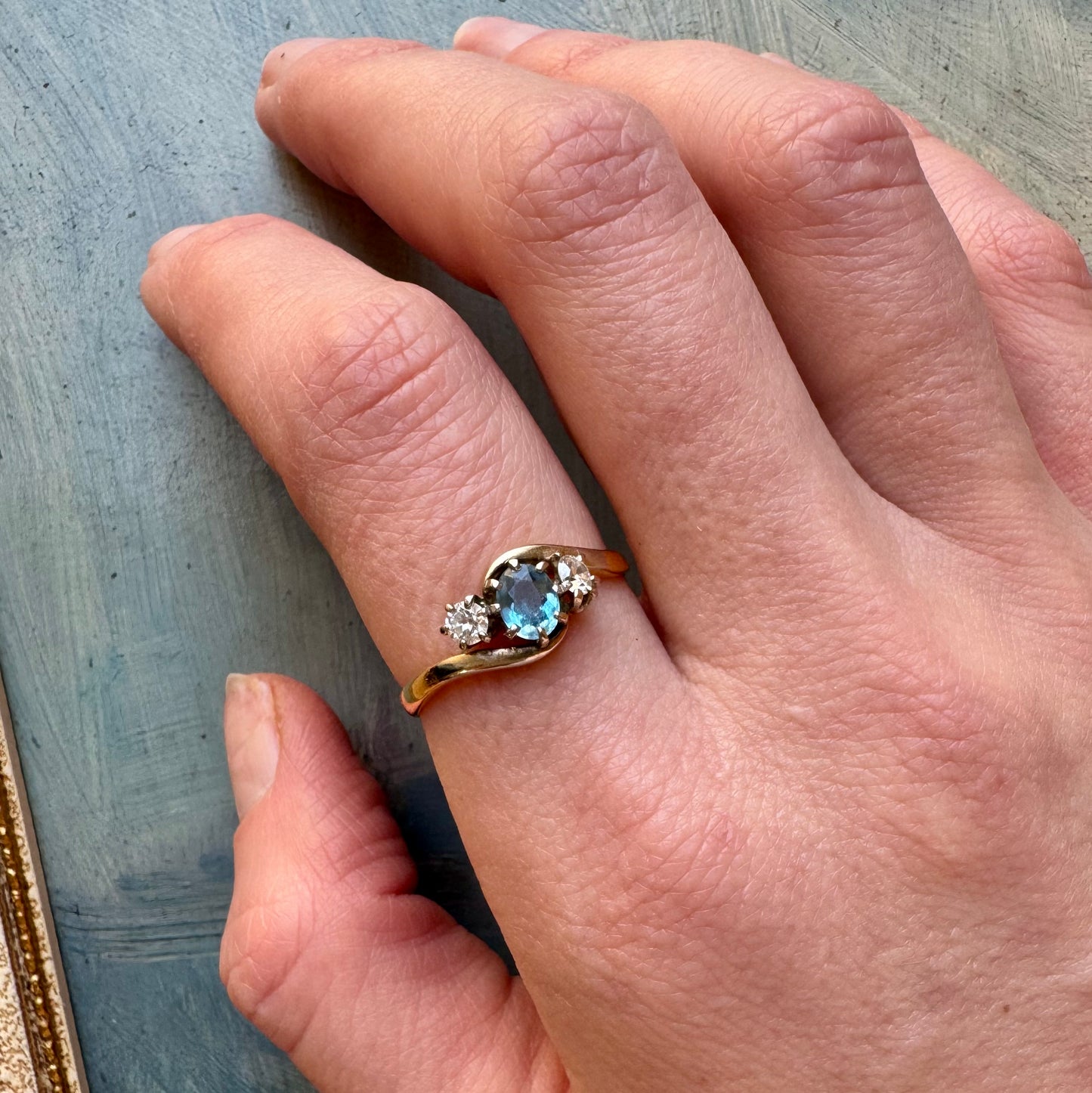 22 Carat Gold & Platinum Aquamarine & Diamond Trilogy Ring