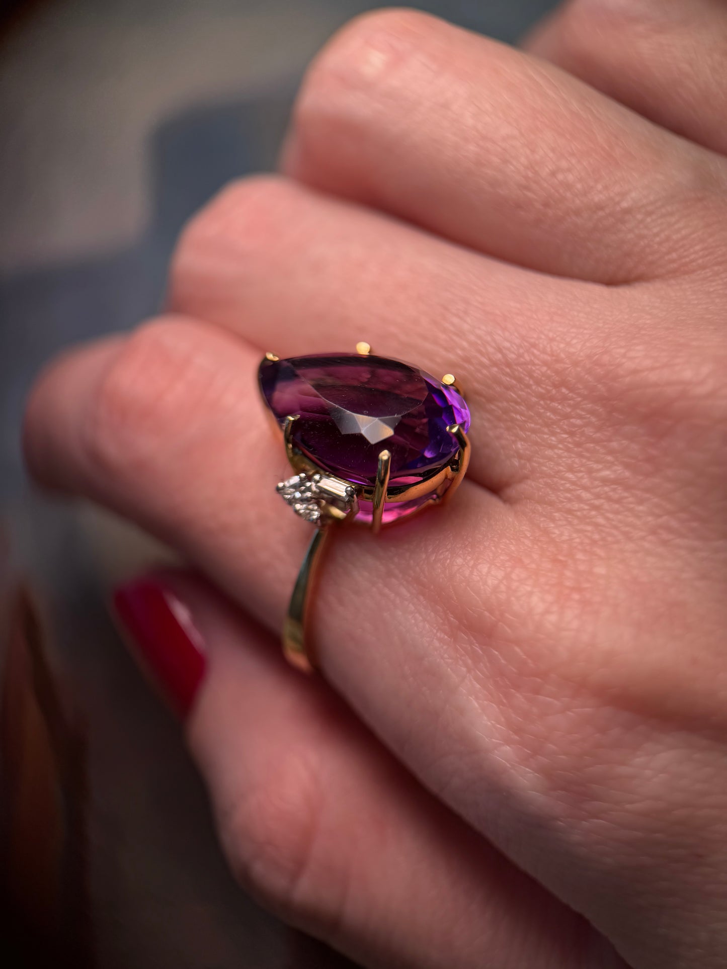 Large Amethyst and Diamond Cocktail Ring