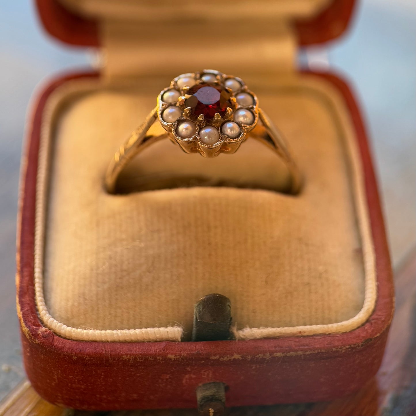 9 Carat Gold Garnet & Split Pearl Cluster Ring