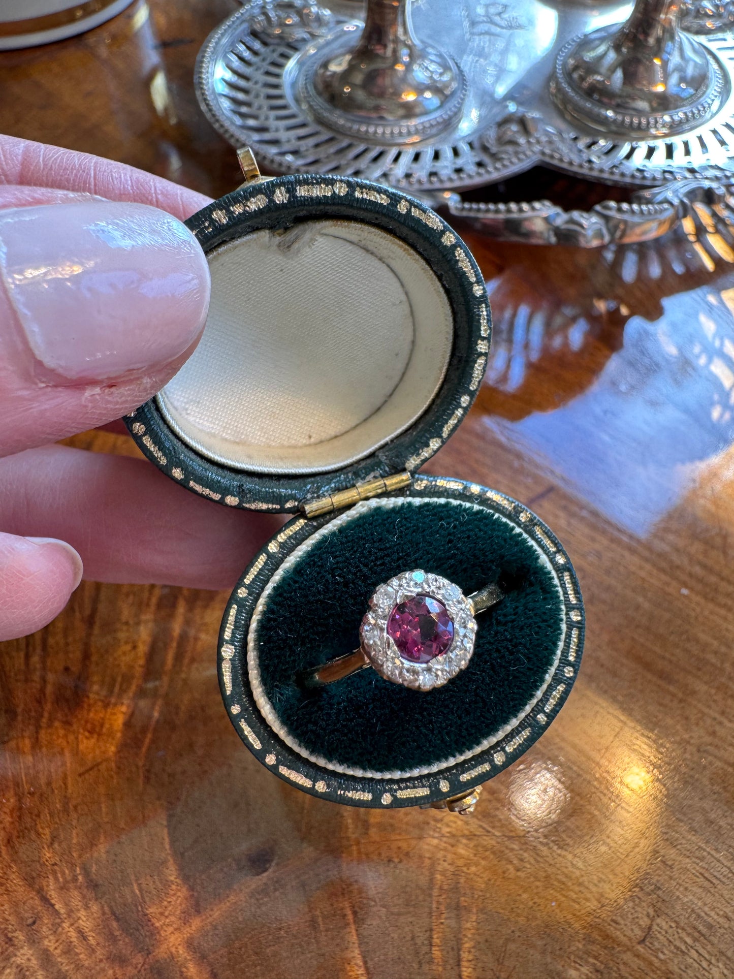 18ct Gold Pink Tourmaline & Diamond Cluster Ring