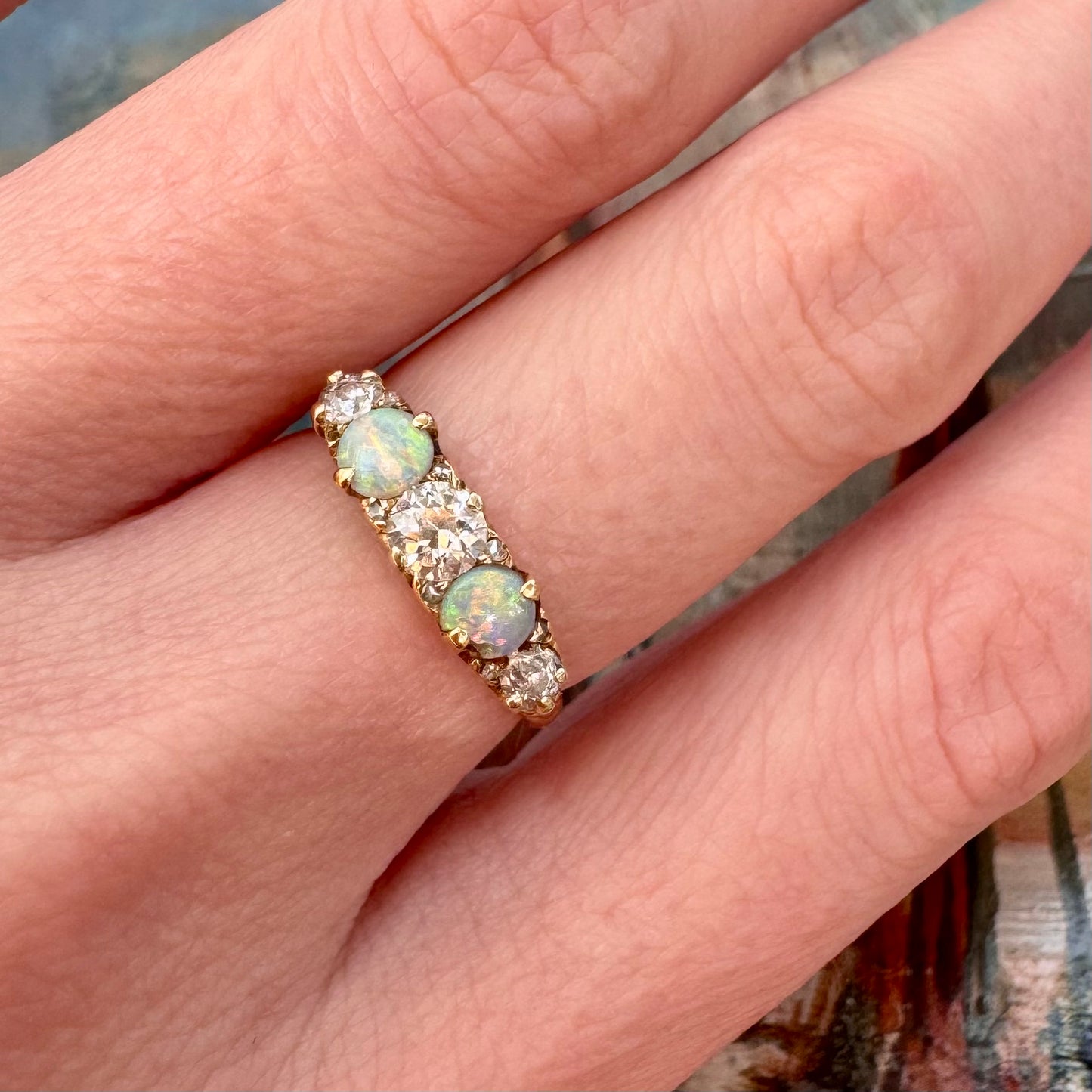 18 Carat Gold Opal & Diamond 5 Stone Ring