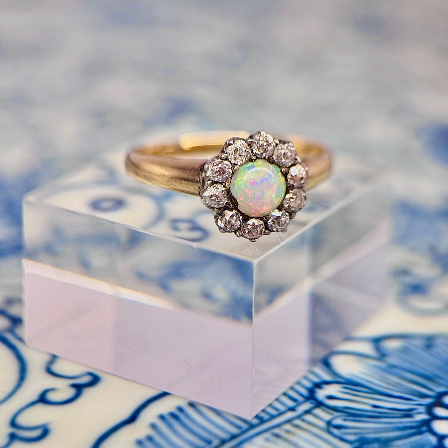 Antique Opal & Diamond Cluster Ring