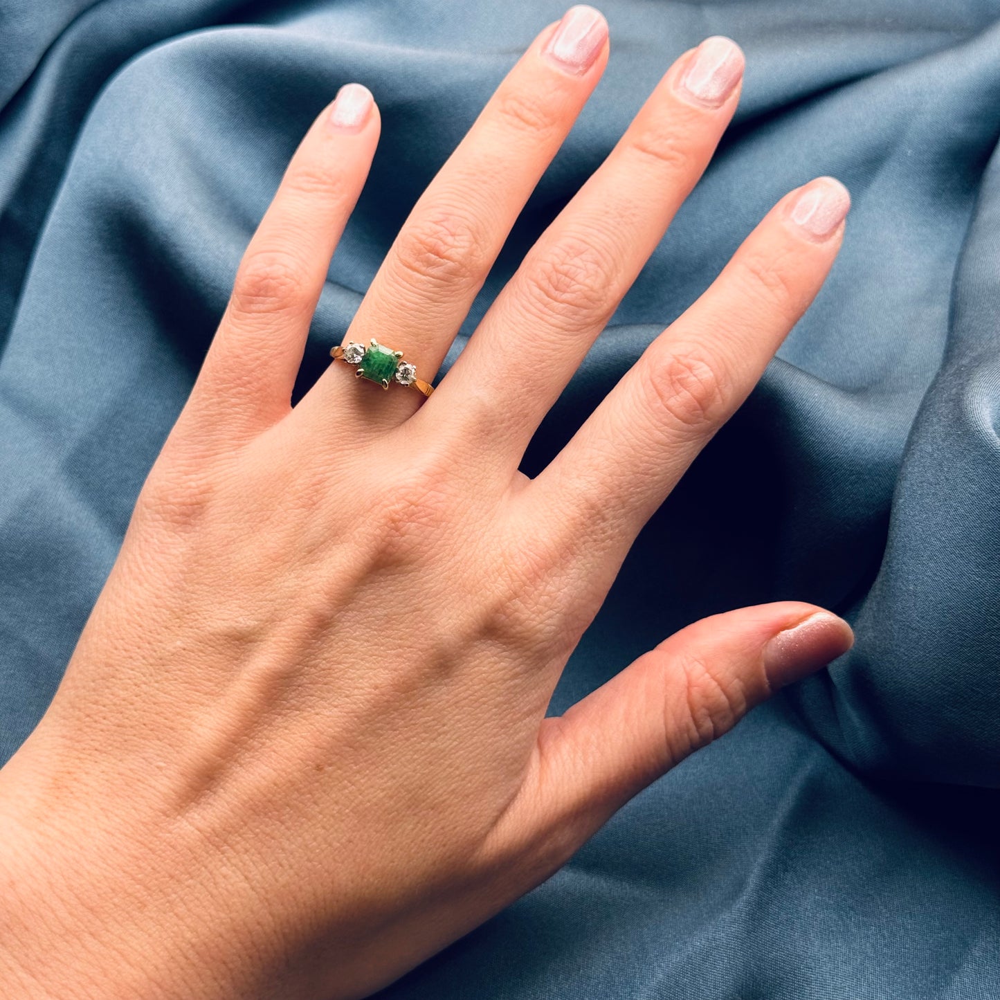 18ct Gold Emerald & Diamond Trilogy Ring