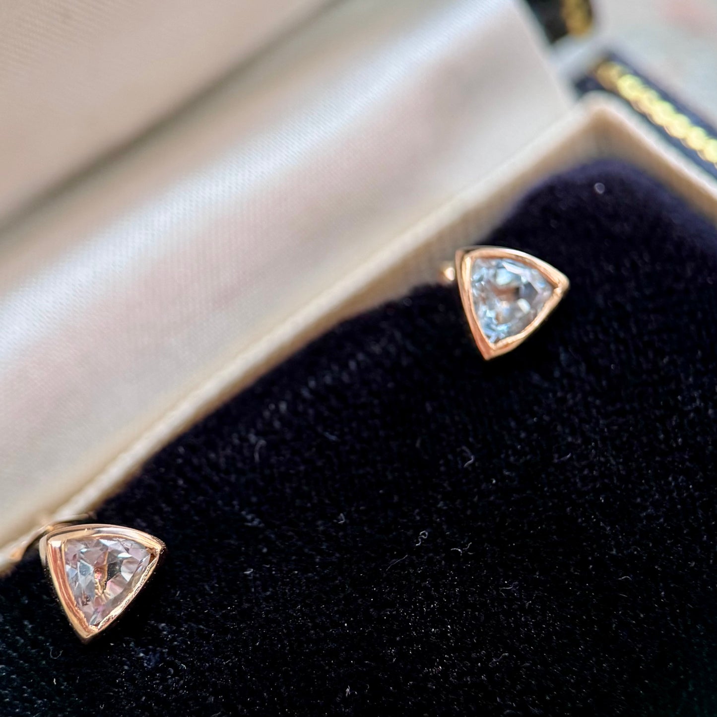 18 Carat Gold Topaz Trilliant Cut Stud Earrings