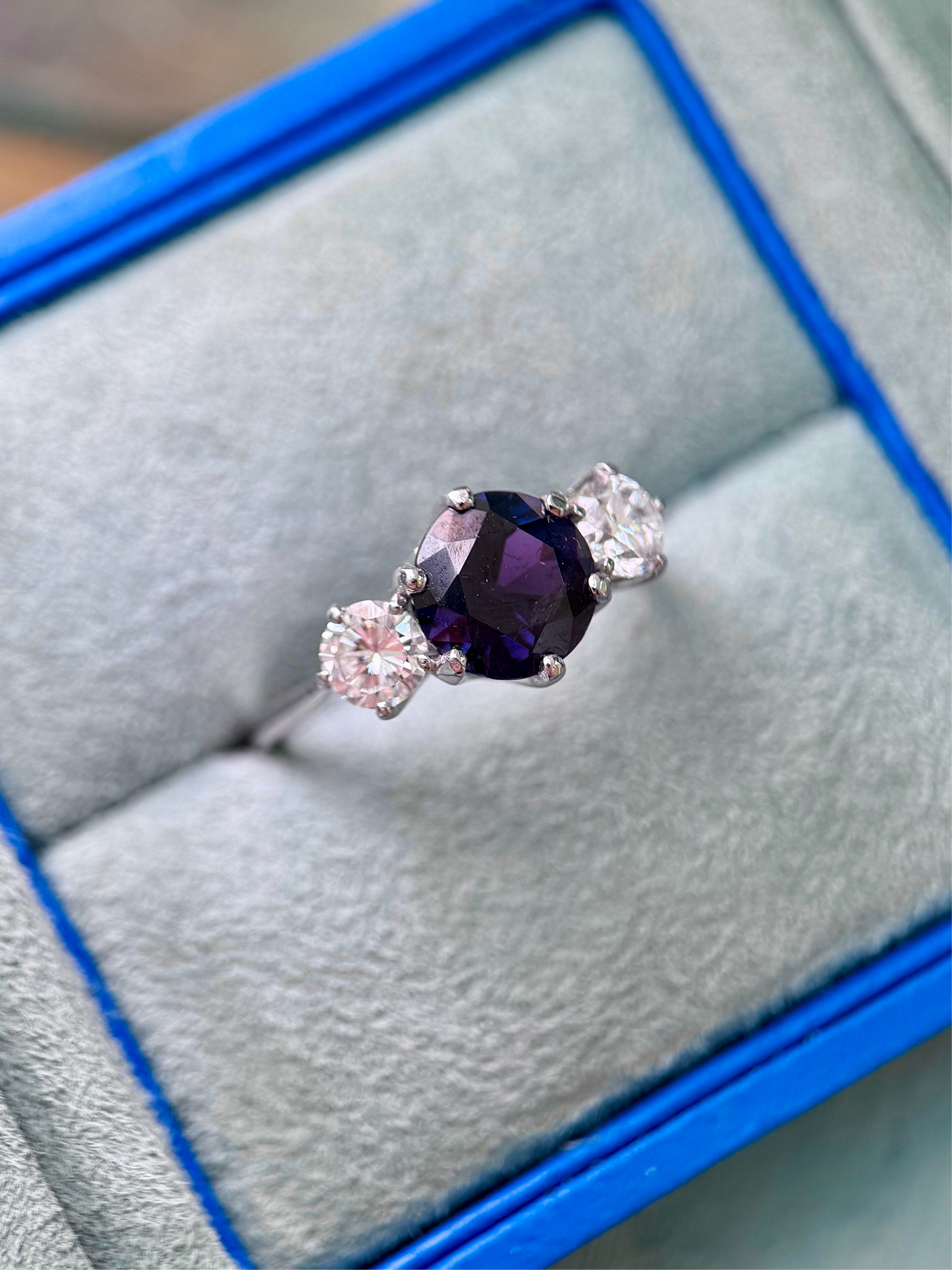 2.4ct Purple Sapphire & Diamond Trilogy Ring