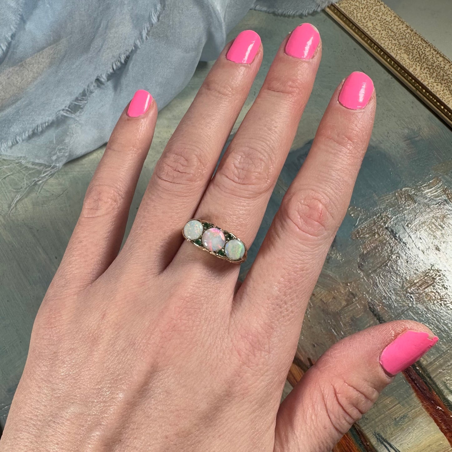 9 Carat Opal & Emerald 3 Stone Ring